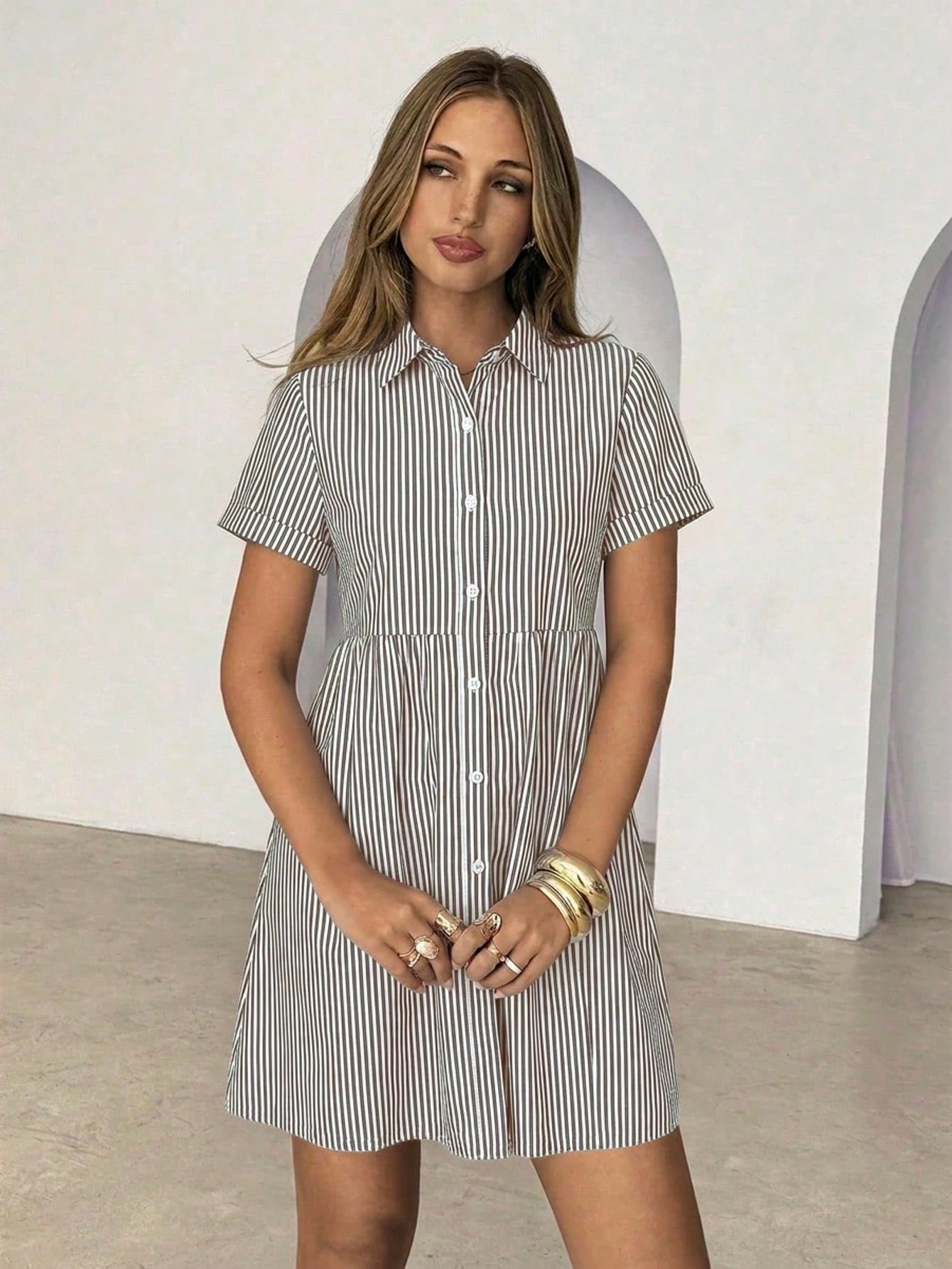 Siren Gaze Women's White Pleated Casual Daily Wear Dress Vacation