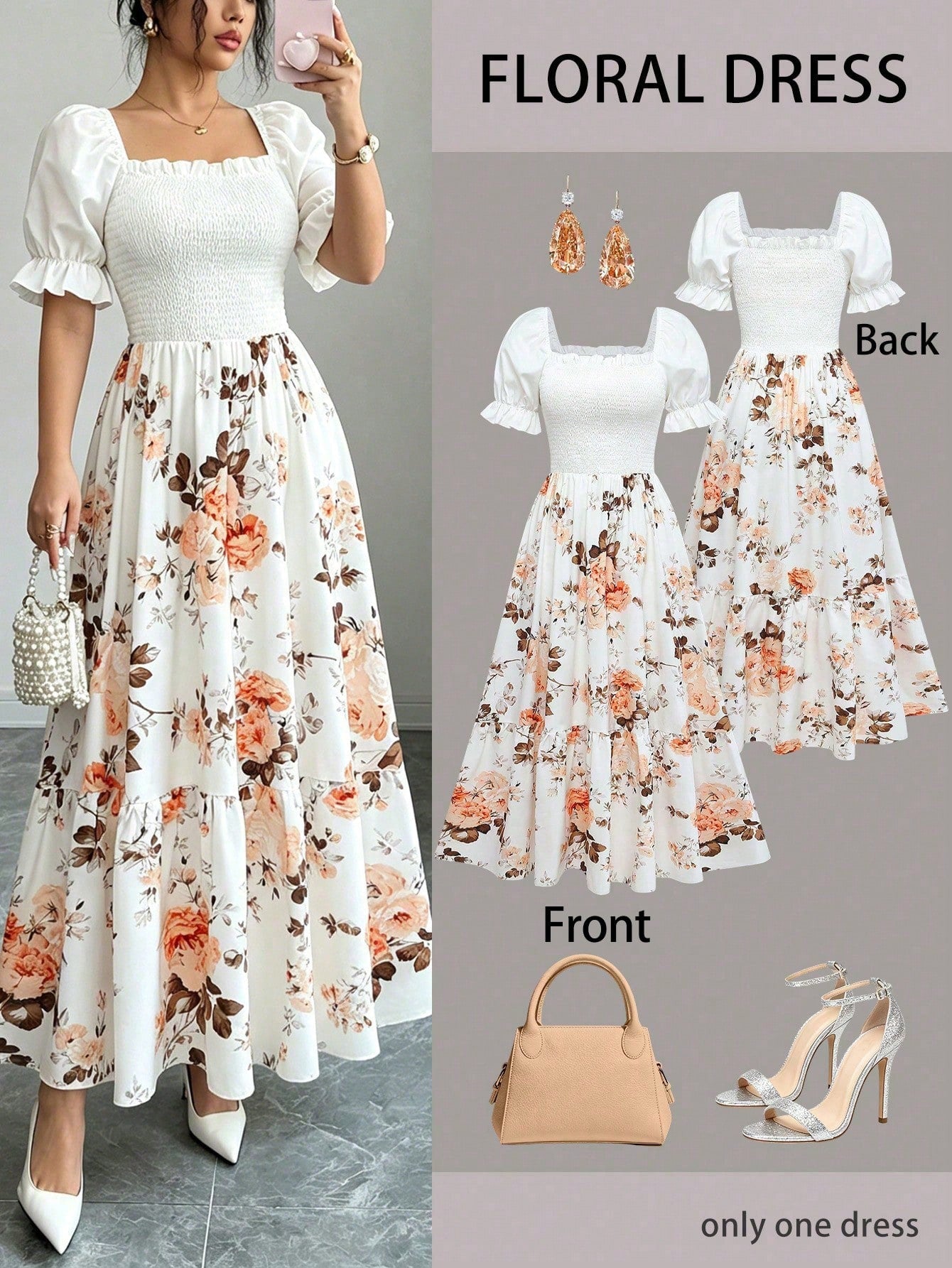 Women's Summer Vacation Floral Bright Print Waist Patchwork Dress,