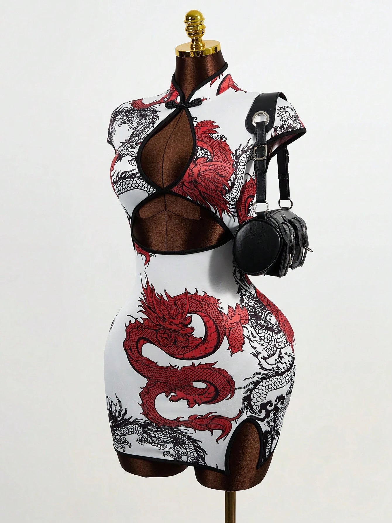 Mistrie Chinese Style Modified Cheongsam Dress, Black Calligraphy