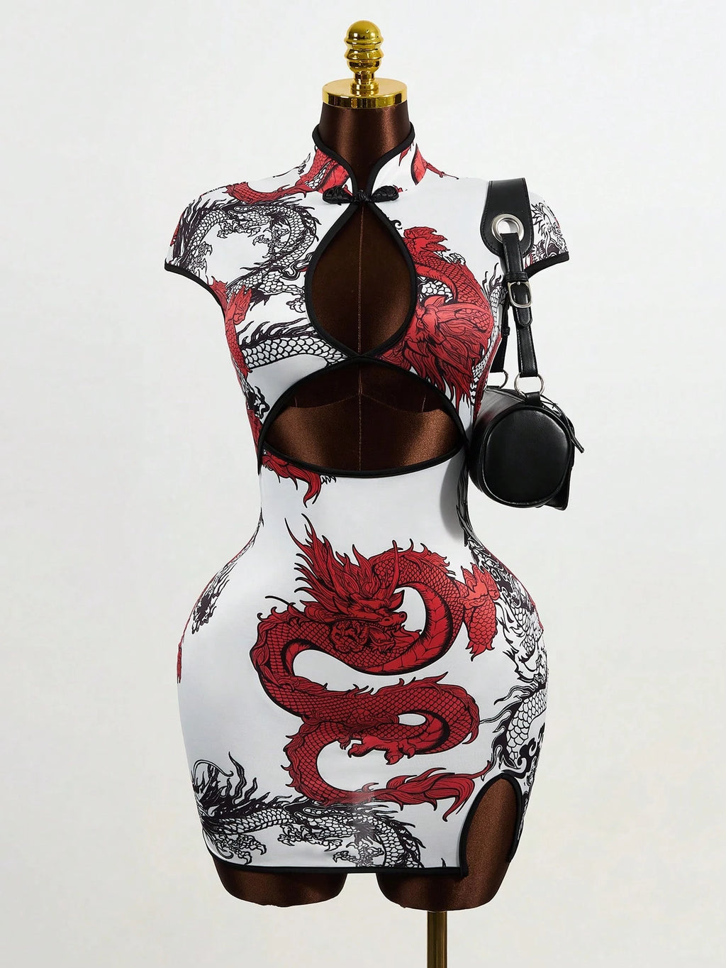Mistrie Chinese Style Modified Cheongsam Dress, Black Calligraphy