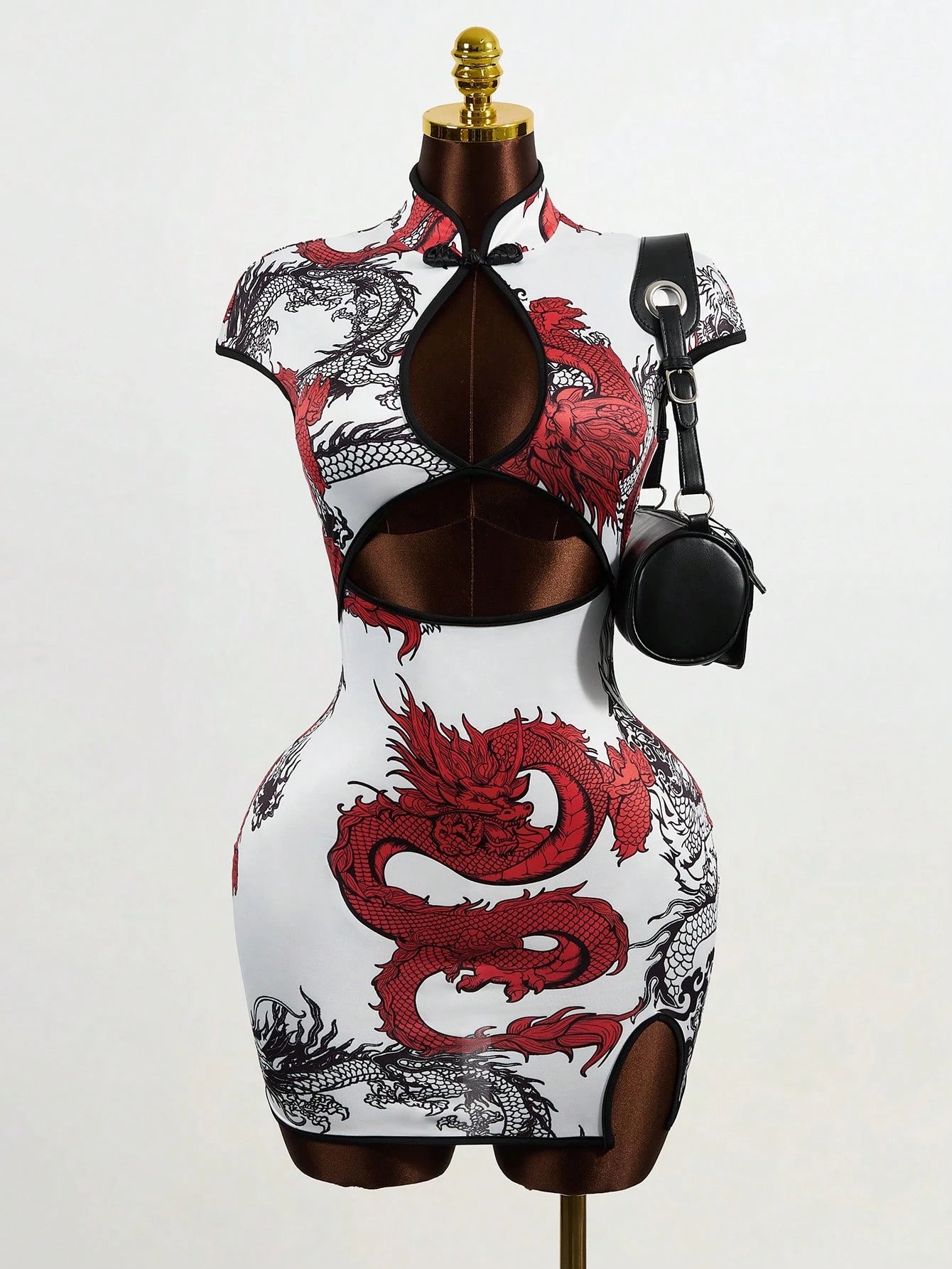 Mistrie Chinese Style Modified Cheongsam Dress, Black Calligraphy