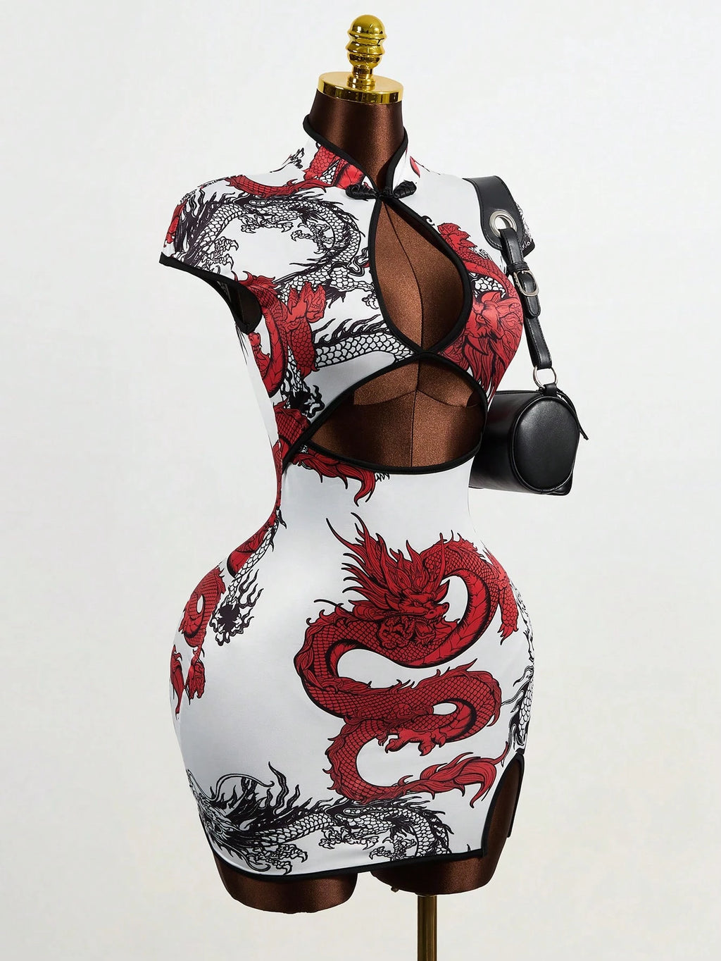 Mistrie Chinese Style Modified Cheongsam Dress, Black Calligraphy