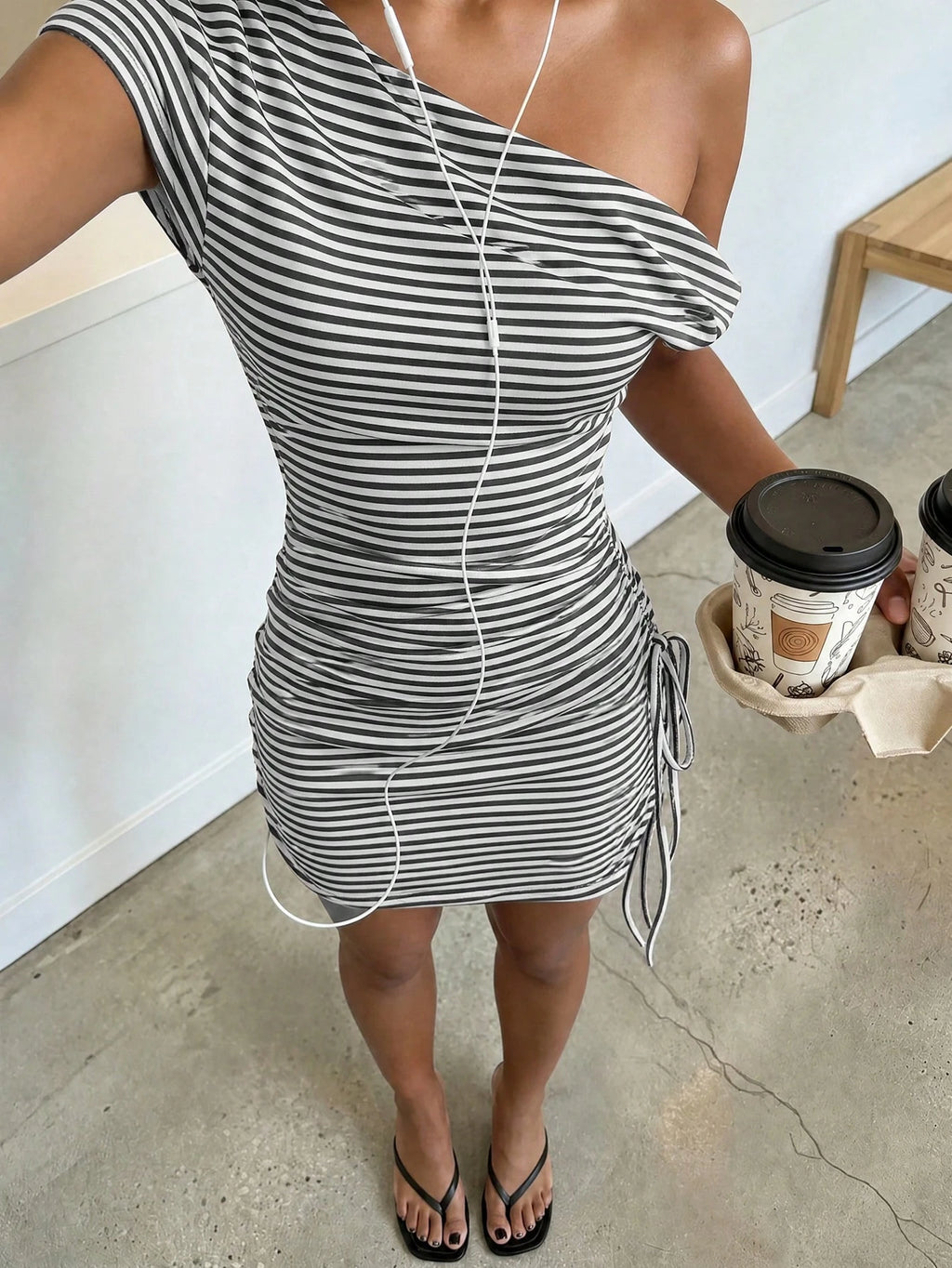 FavEase Women's Striped Sexy Off-Shoulder Dress, Casual Everyday Wear, YK2 - image 6