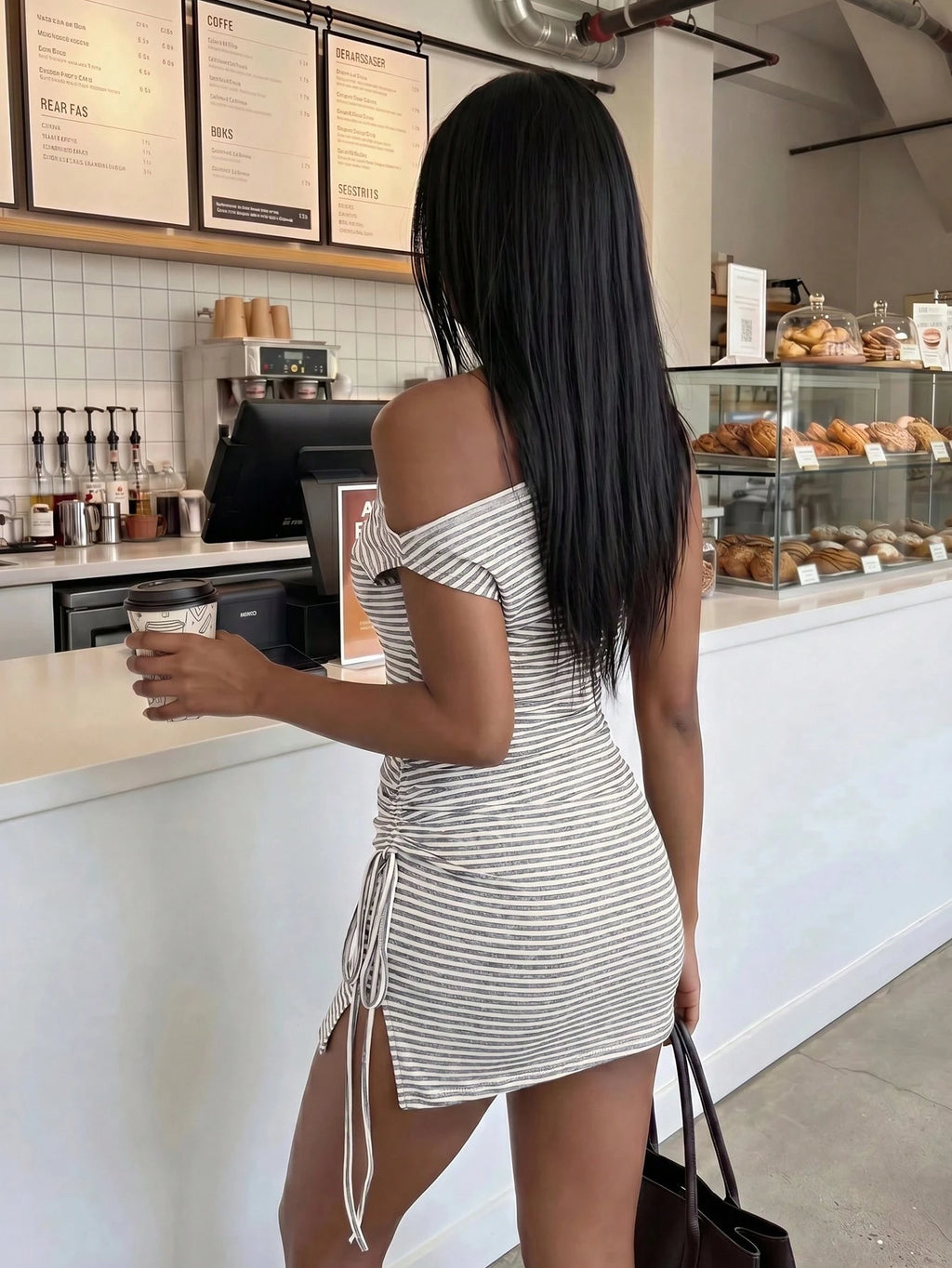 FavEase Women's Striped Sexy Off-Shoulder Dress, Casual Everyday Wear, YK2 - image 12