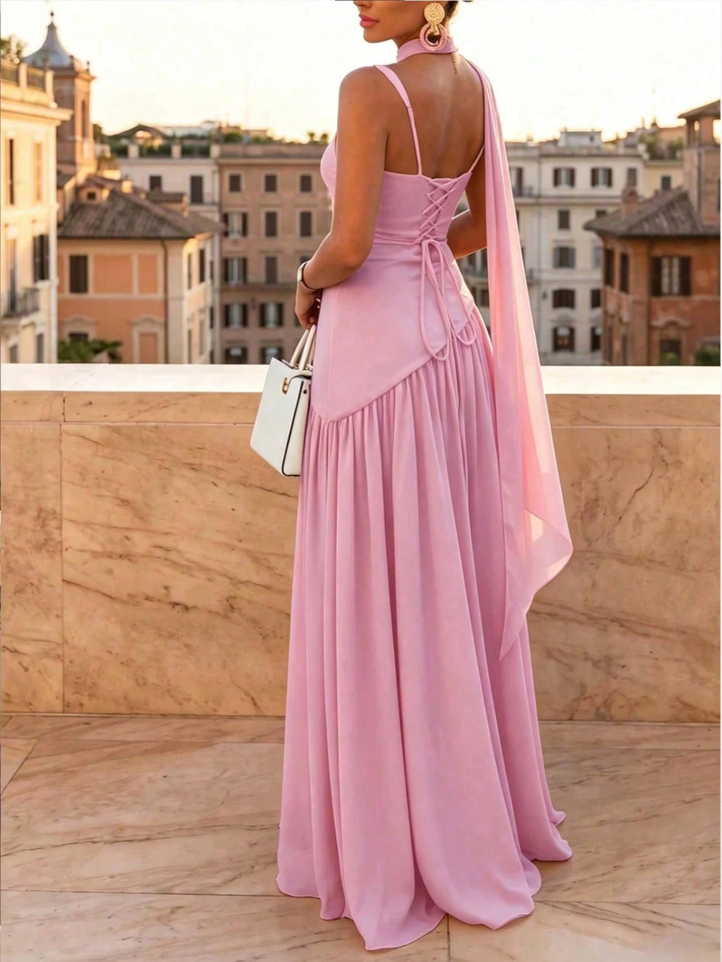 Women's Solid Color Square Neck Backless Tie Ruffle Hem Sexy Vacation
