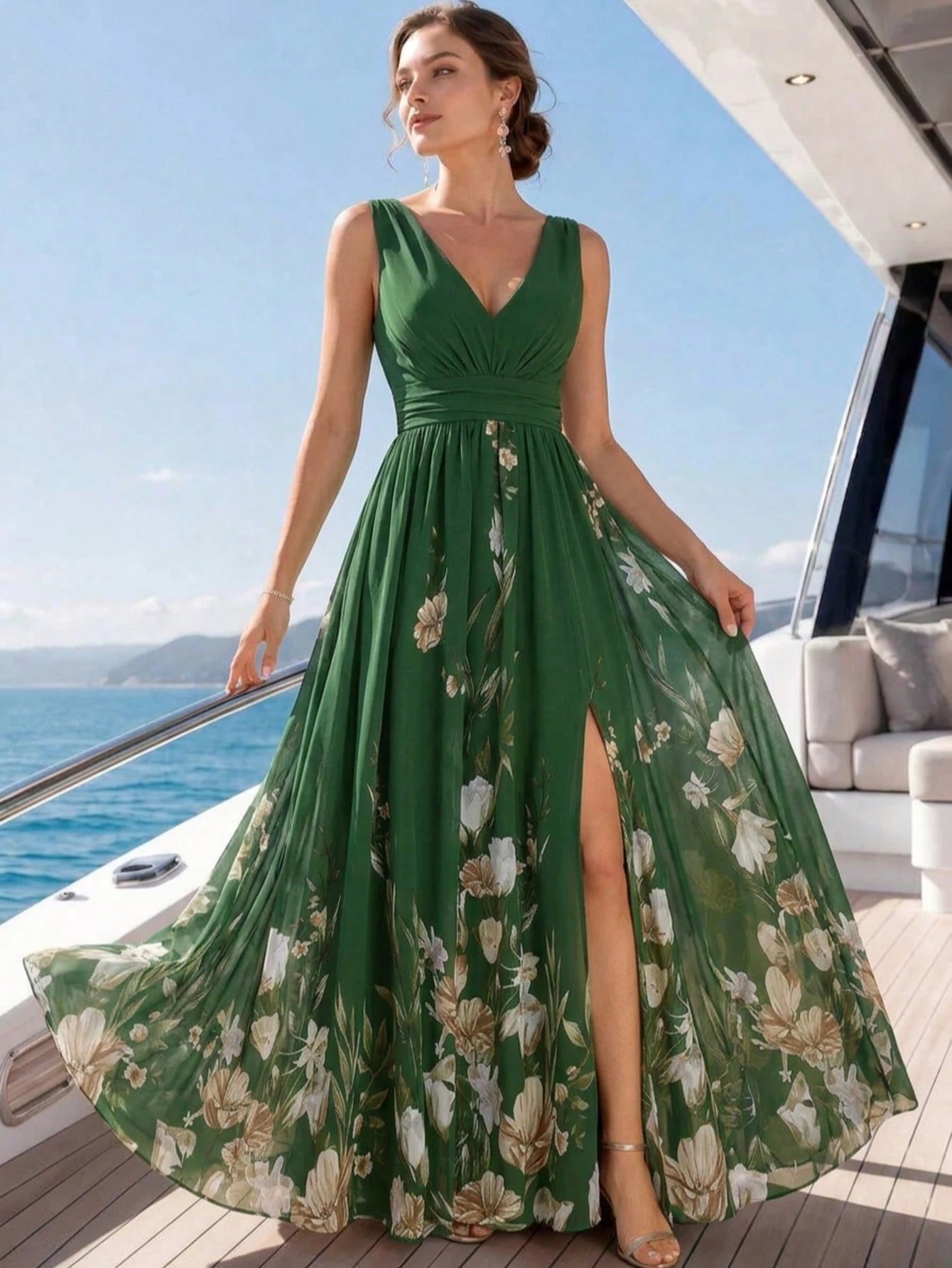 XUCTHHC Elegant V-Neck Sleeveless Chiffon A-Line Blue Bridesmaid Dress, Formal Evening Gown, Suitable For - image 2
