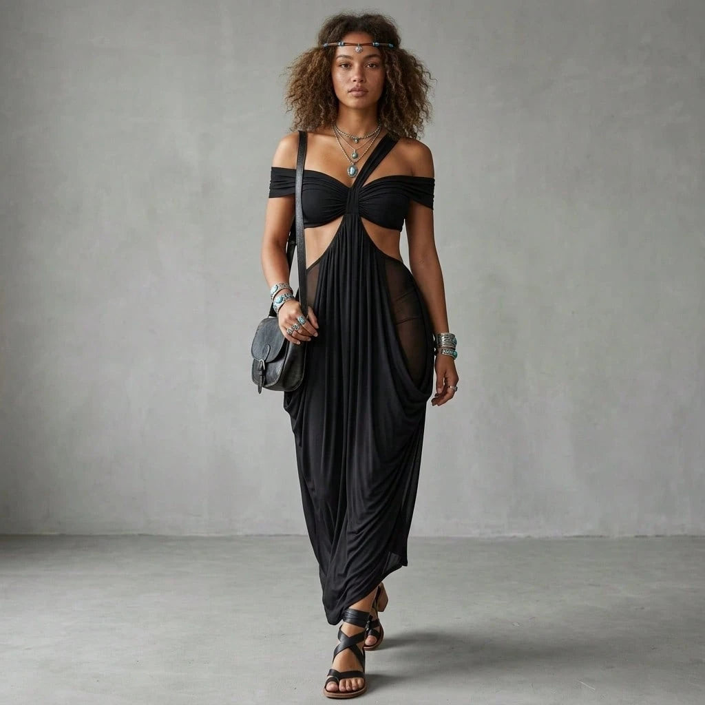 2025 Summer New Fashion Women's Sexy Strapless Slim-Fit Solid Color Sheer Mesh Dress - image 12