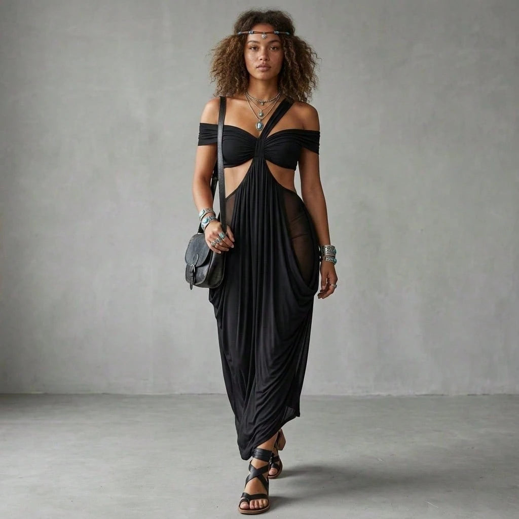 2025 Summer New Fashion Women's Sexy Strapless Slim-Fit Solid Color Sheer Mesh Dress - image 7