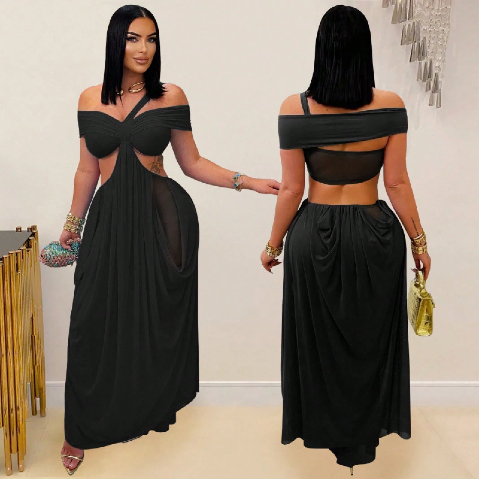 2025 Summer New Fashion Women's Sexy Strapless Slim-Fit Solid Color Sheer Mesh Dress - image 3