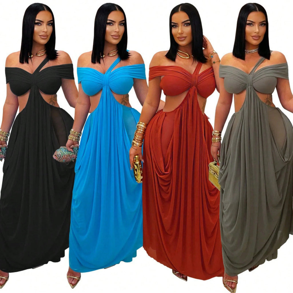 2025 Summer New Fashion Women's Sexy Strapless Slim-Fit Solid Color Sheer Mesh Dress - image 5