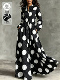 Women's Polka Dot Long Sleeve Single-Breasted Pocket Casual Long Dress