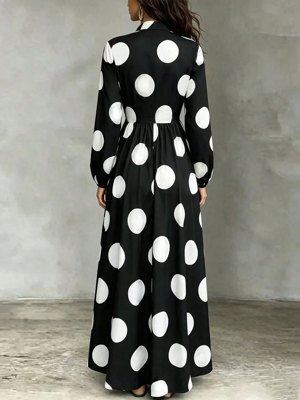 Women's Polka Dot Long Sleeve Single-Breasted Pocket Casual Long Dress - image 2