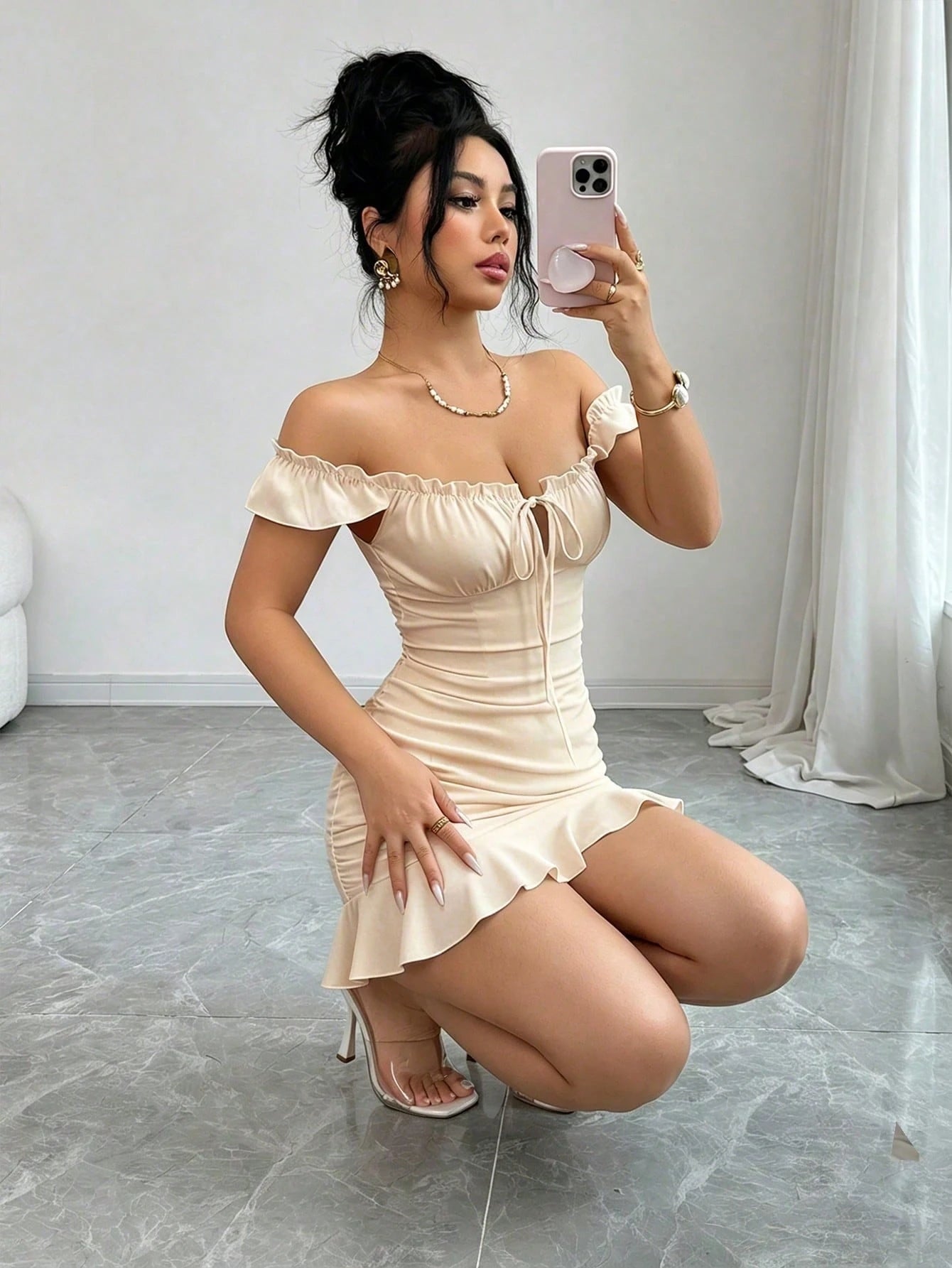 Elenzga Women's Elegant Ruched Tie Strap Flounce Hem Sexy Dress, Beach Babe - image 7