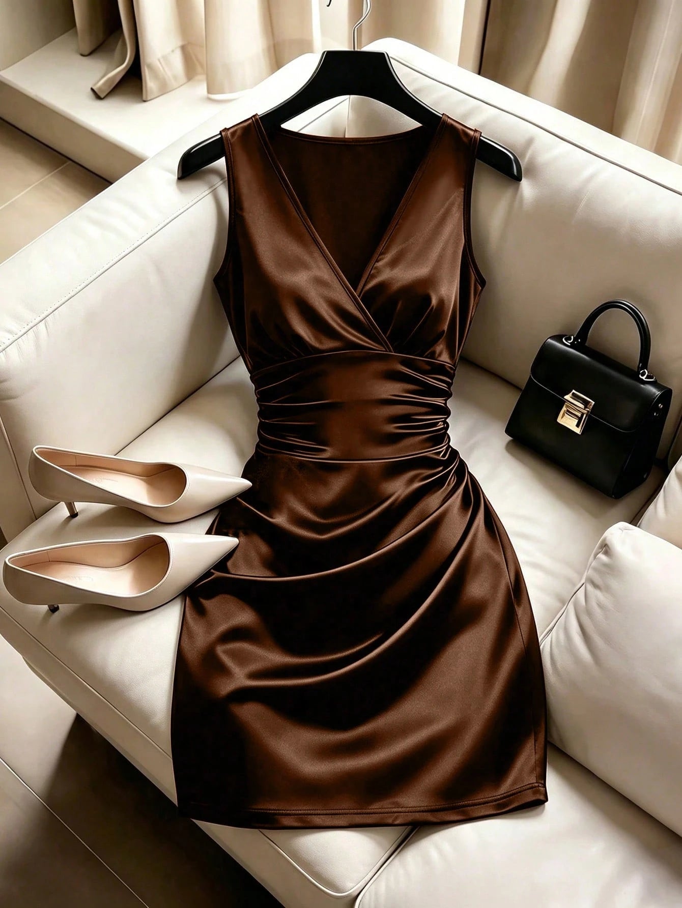 Franclia Fashionable High-End Fitted Pleated Sleeveless Sexy Women's