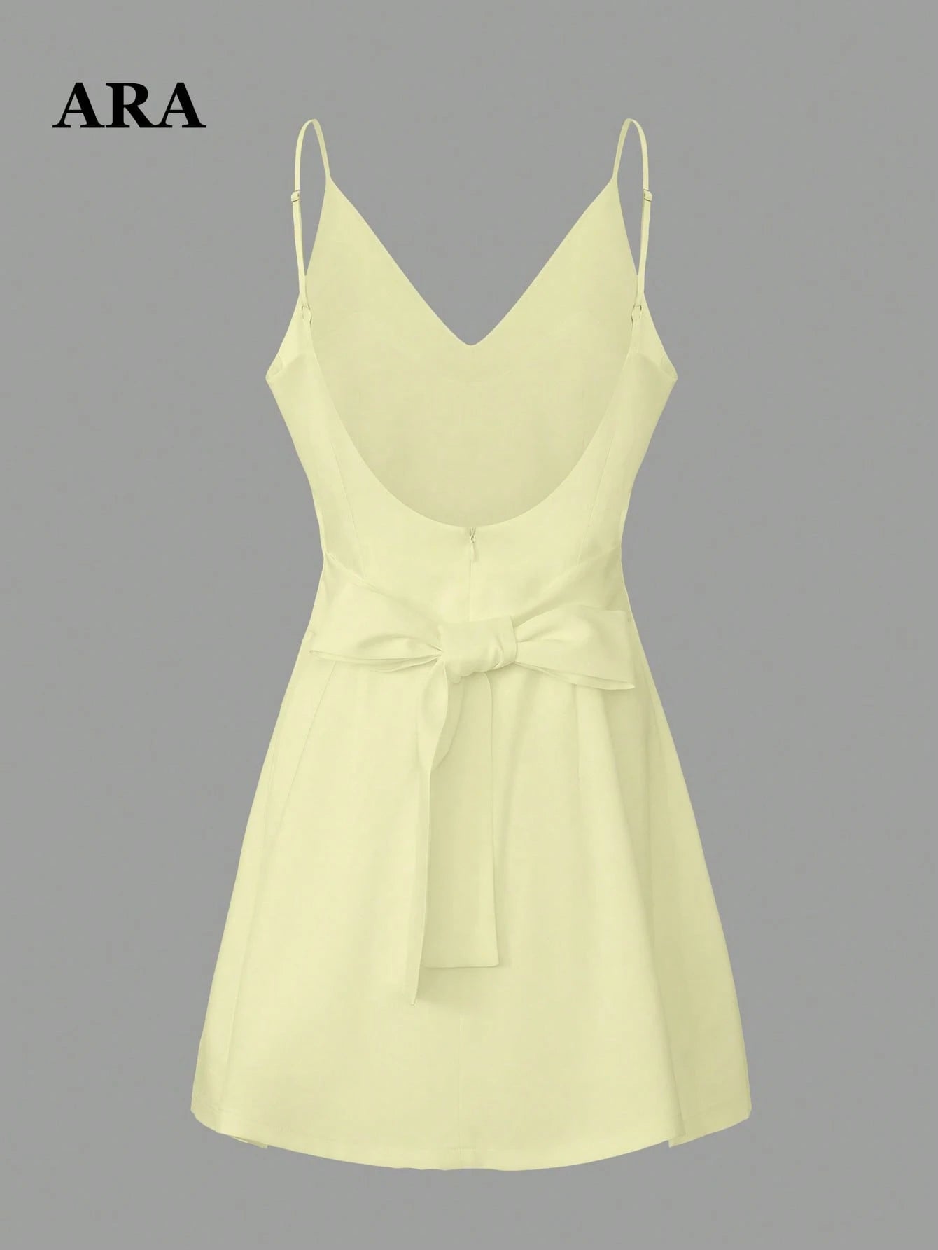 ARA CHIC Women's Pale Yellow Bow Backless V-Neck Spaghetti Strap