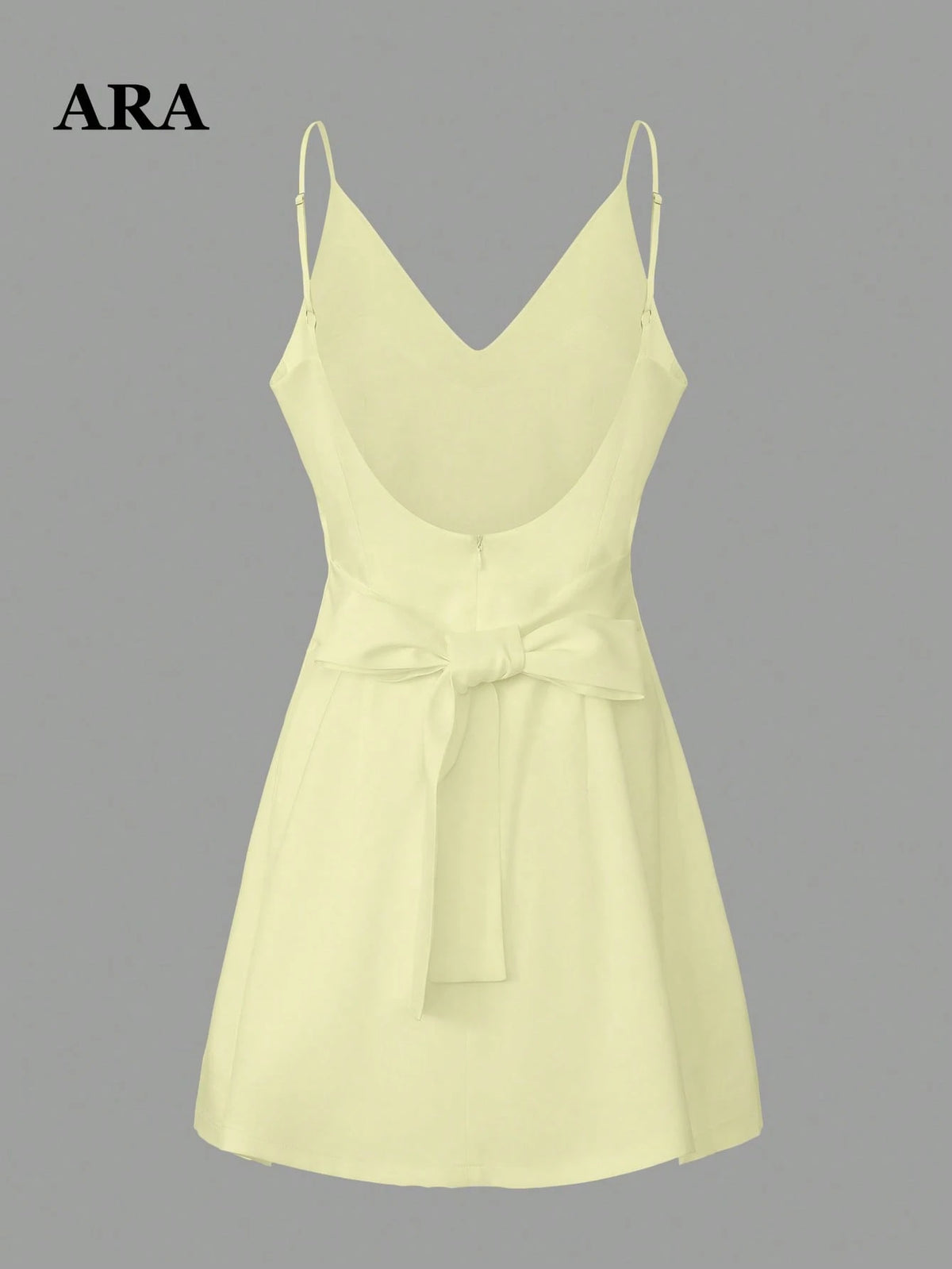 ARA CHIC Women's Pale Yellow Bow Backless V-Neck Spaghetti Strap Dress, Spaghetti Strap A-Line Mini Dress, - image 17