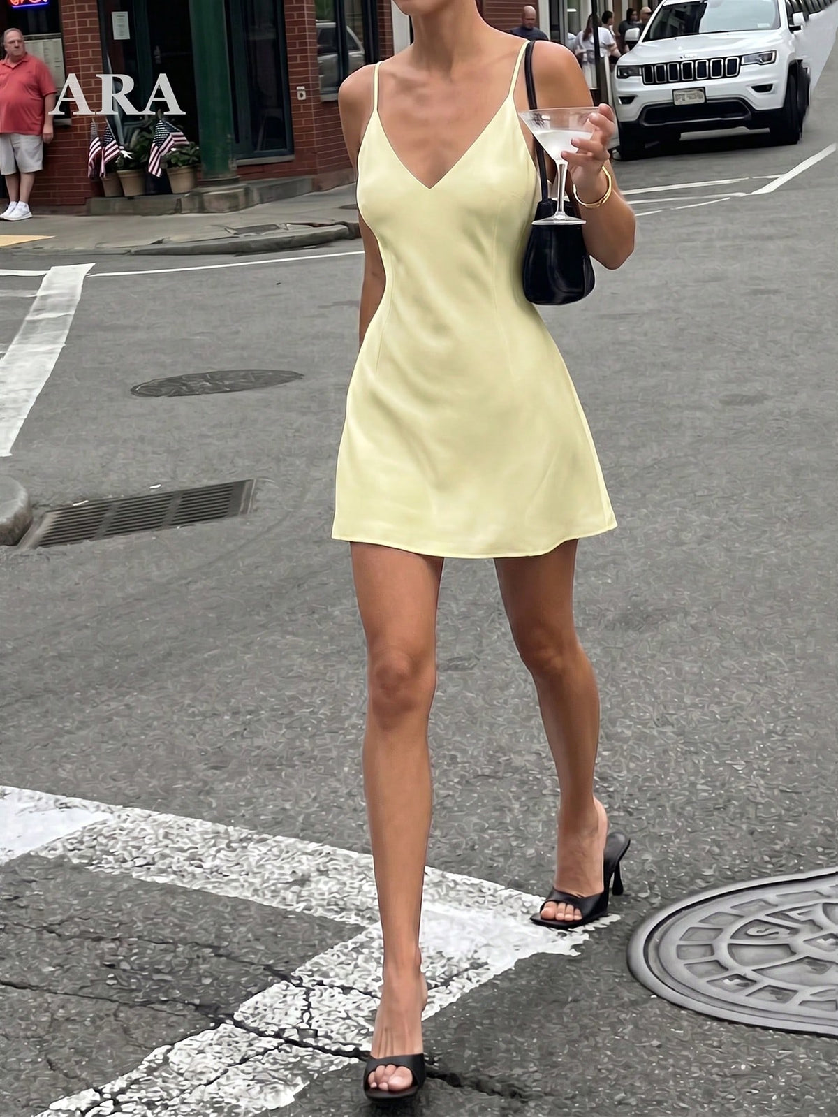 ARA CHIC Women's Pale Yellow Bow Backless V-Neck Spaghetti Strap Dress, Spaghetti Strap A-Line Mini Dress, - image 15