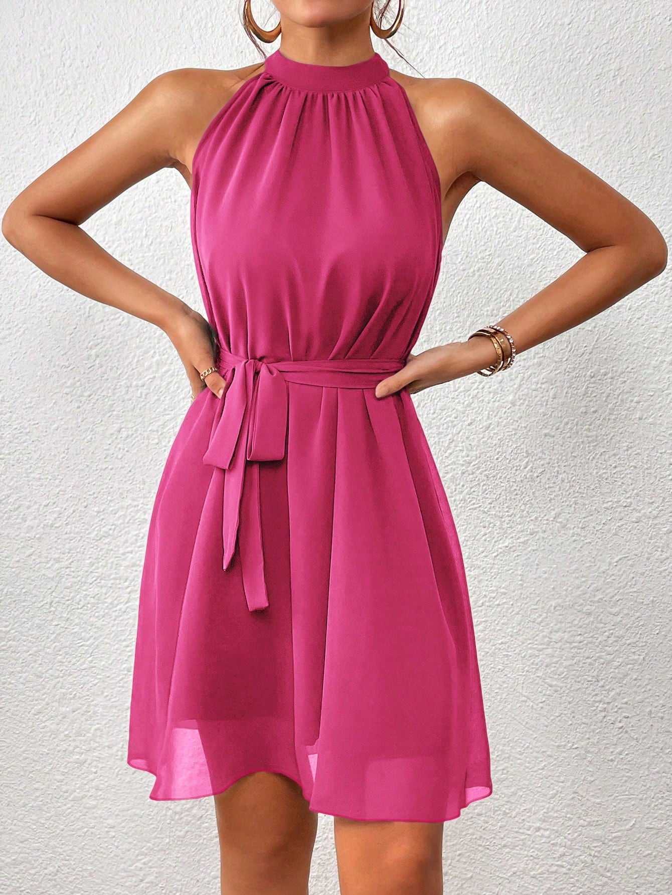 Firerie Solid Belted Halter Dress - image 7