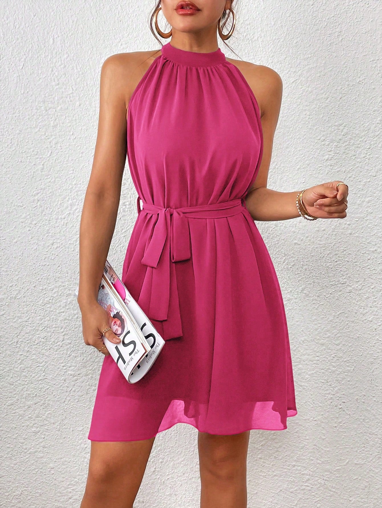 Firerie Solid Belted Halter Dress - image 9