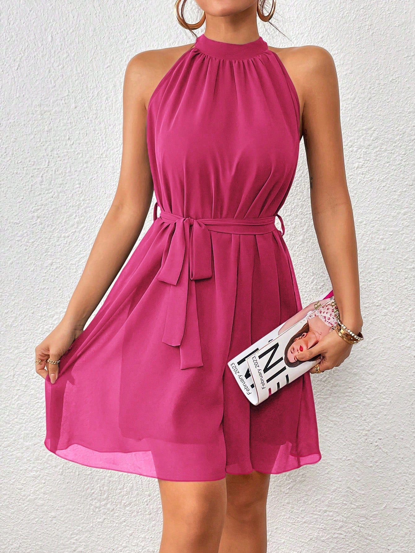 Firerie Solid Belted Halter Dress - image 11