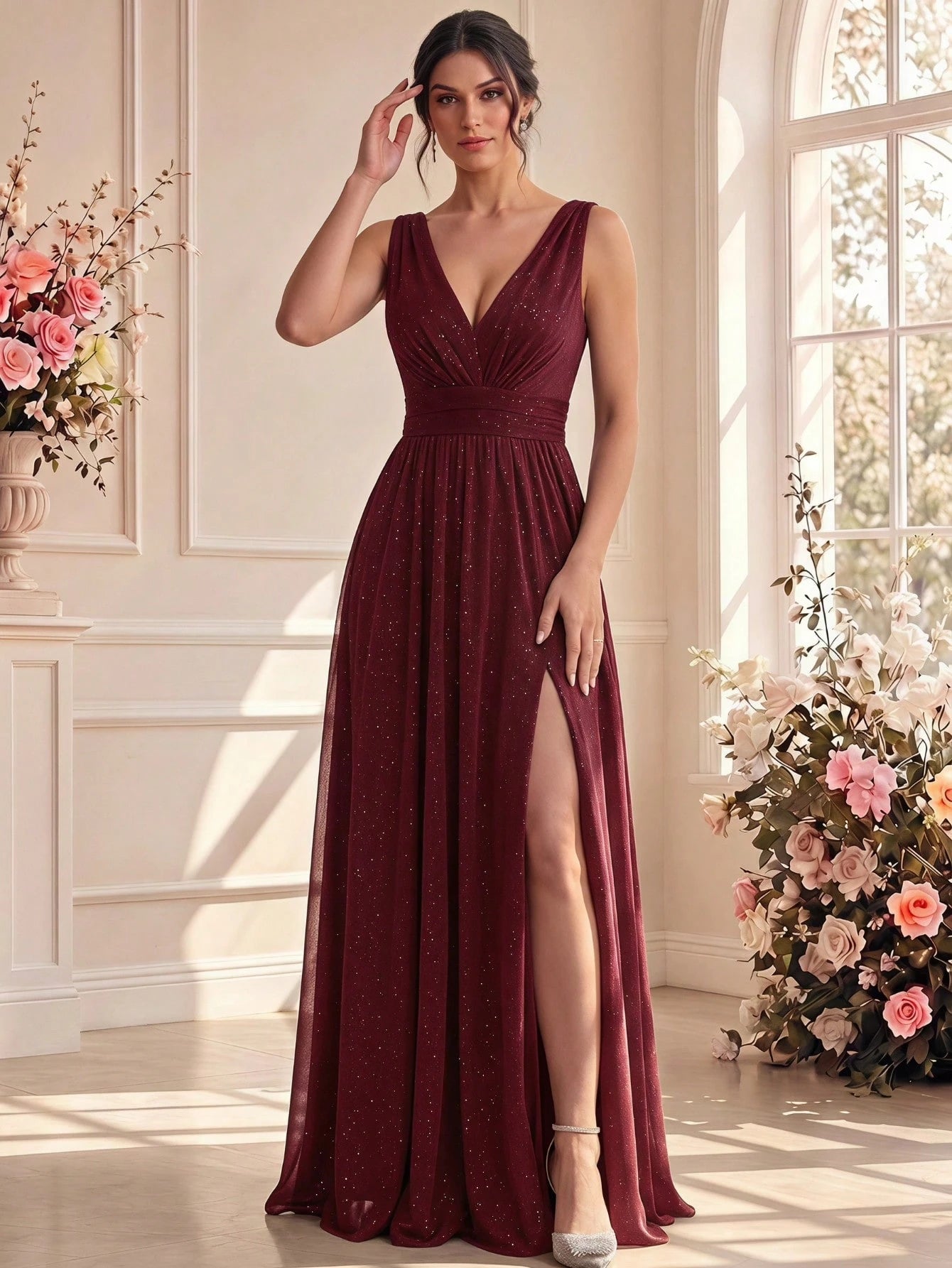 XUCTHHC Elegant V-Neck Sleeveless Tulle A-Line Bridesmaid Dresses, Wedding Guest - image 11