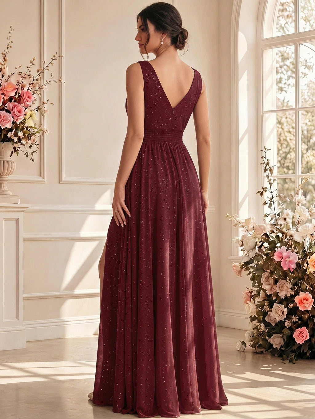 XUCTHHC Elegant V-Neck Sleeveless Tulle A-Line Bridesmaid Dresses, Wedding Guest - image 13