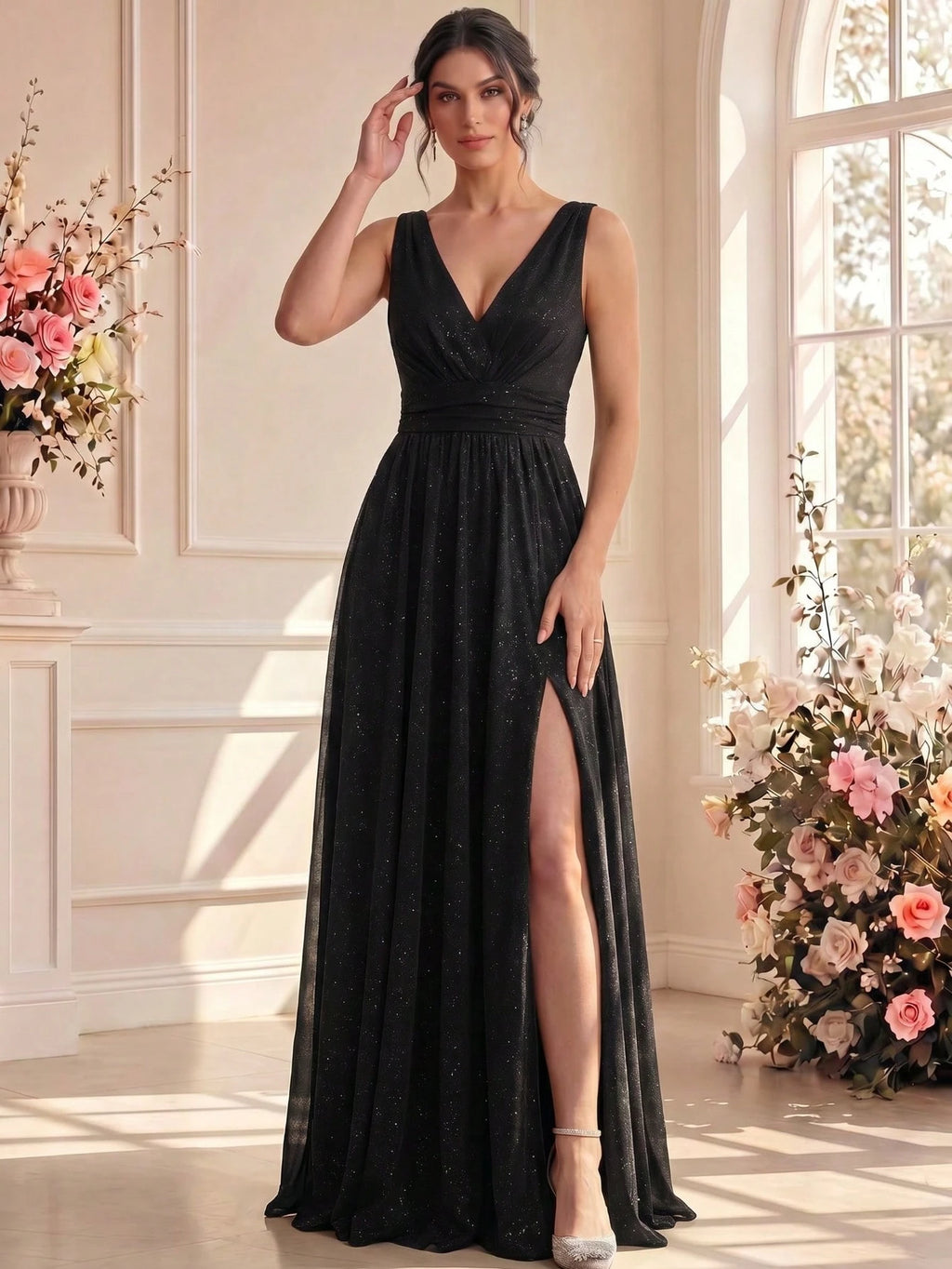 XUCTHHC Elegant V-Neck Sleeveless Tulle A-Line Bridesmaid Dresses, Wedding Guest - image 2