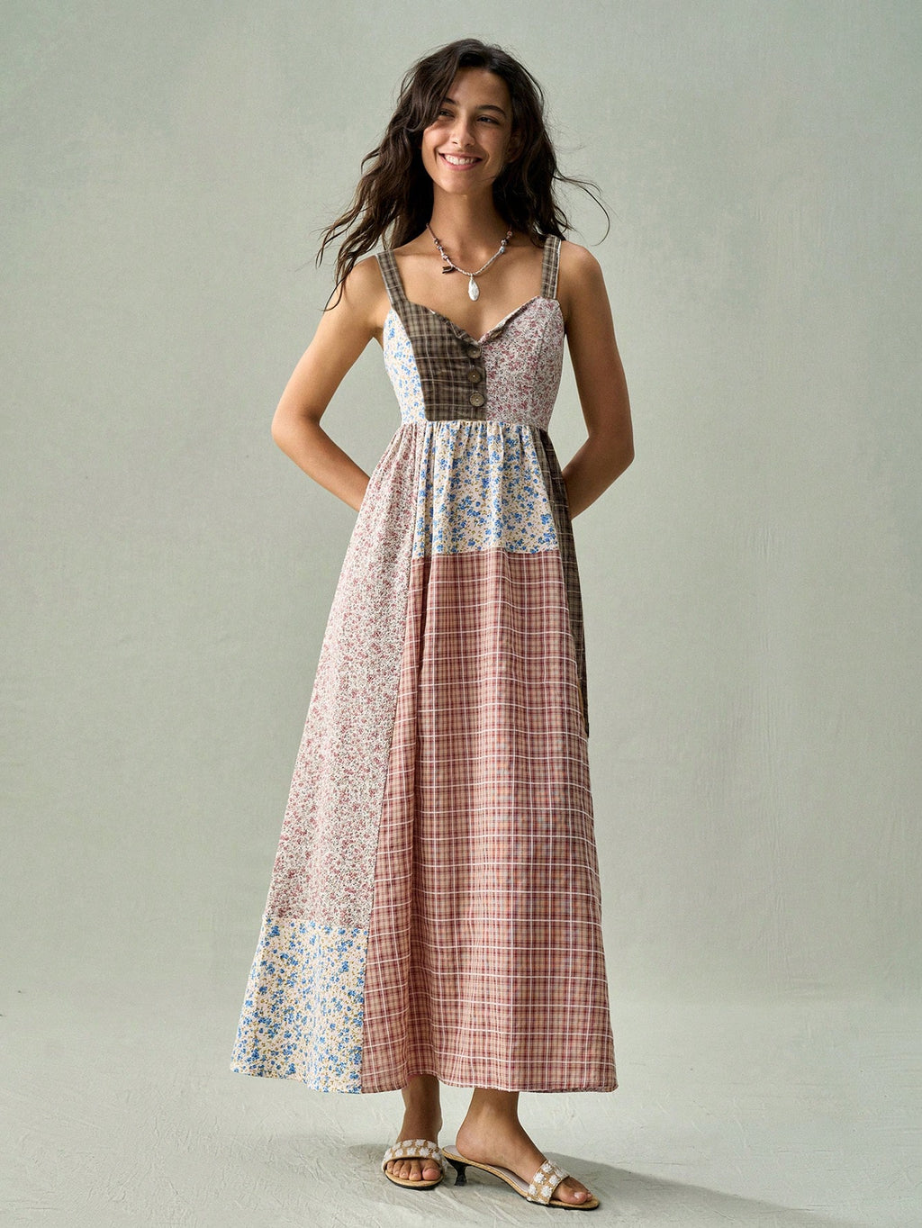 SoleilVie Women's Bohemian Boho Print Spaghetti Strap Dress Vacation