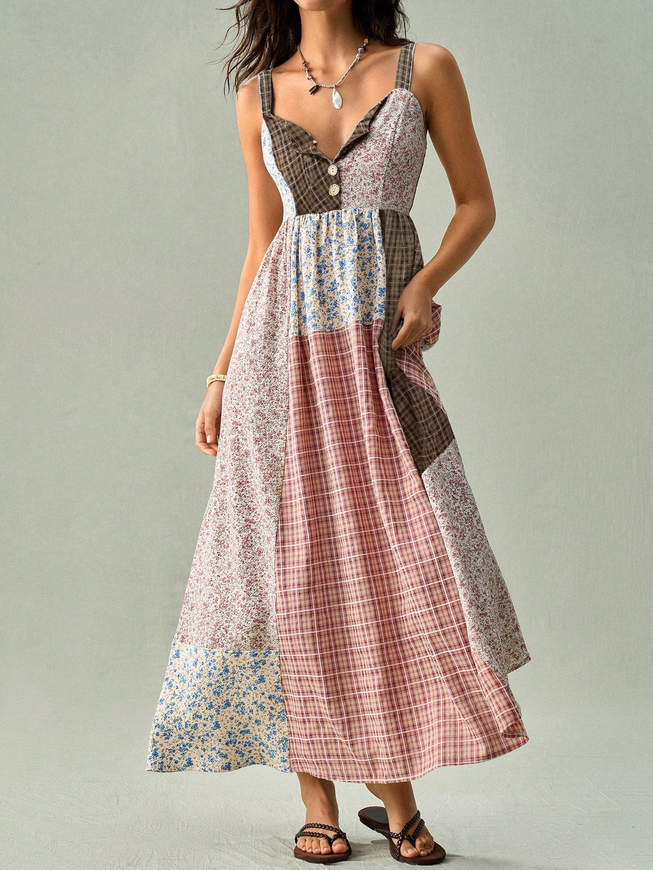 SoleilVie Women's Bohemian Boho Print Spaghetti Strap Dress Vacation