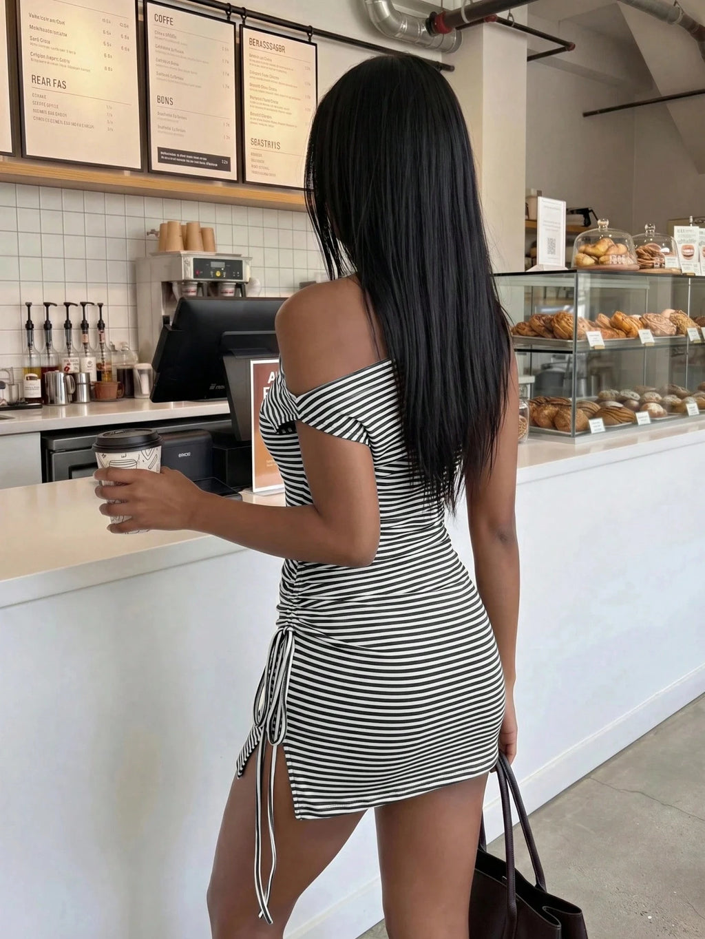 FavEase Women's Striped Sexy Off-Shoulder Dress, Casual Everyday Wear, YK2 - image 2
