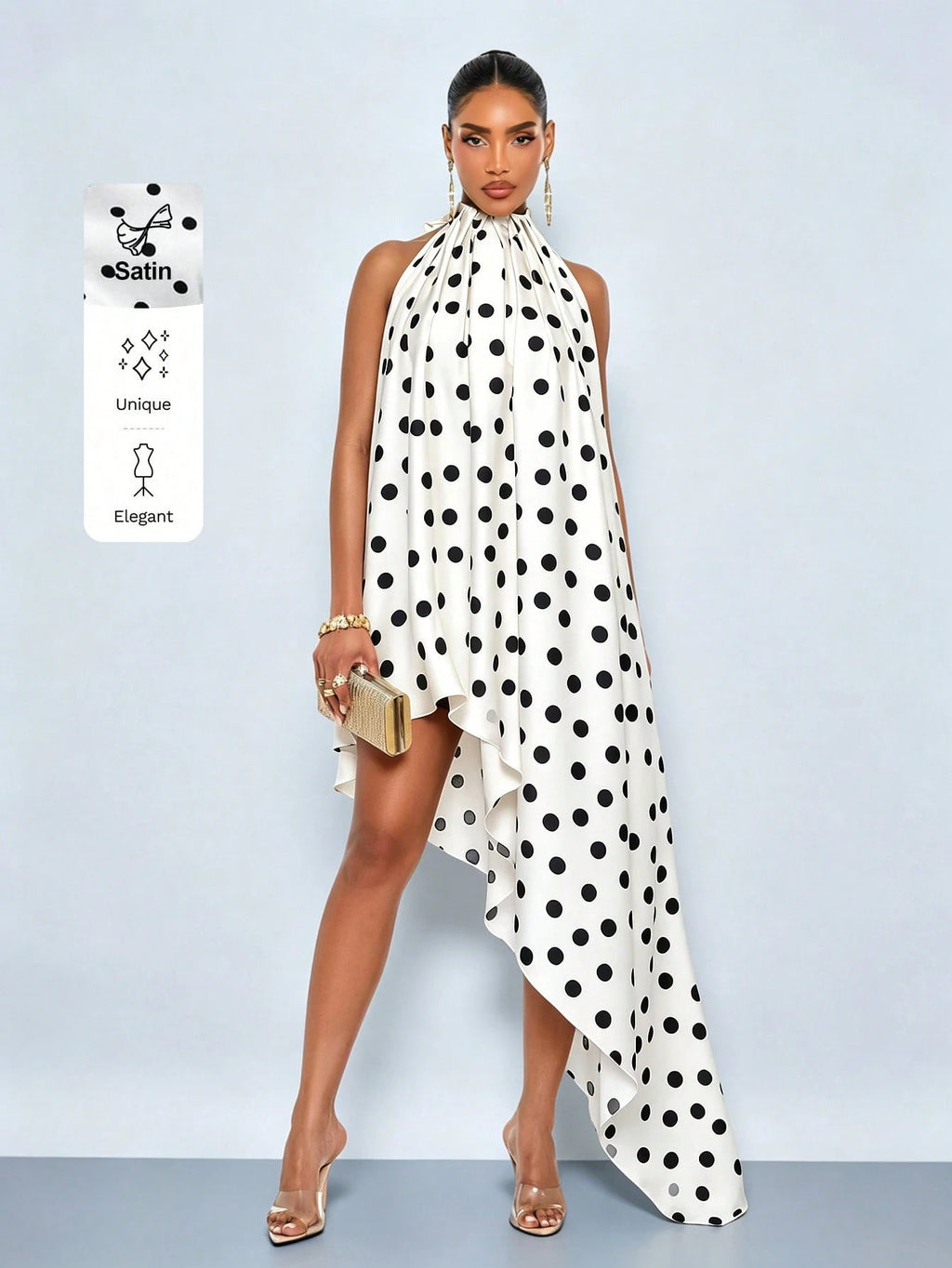 SOLERSUN Women's Summer Elegant Sleeveless Polka Dot Halter Neck