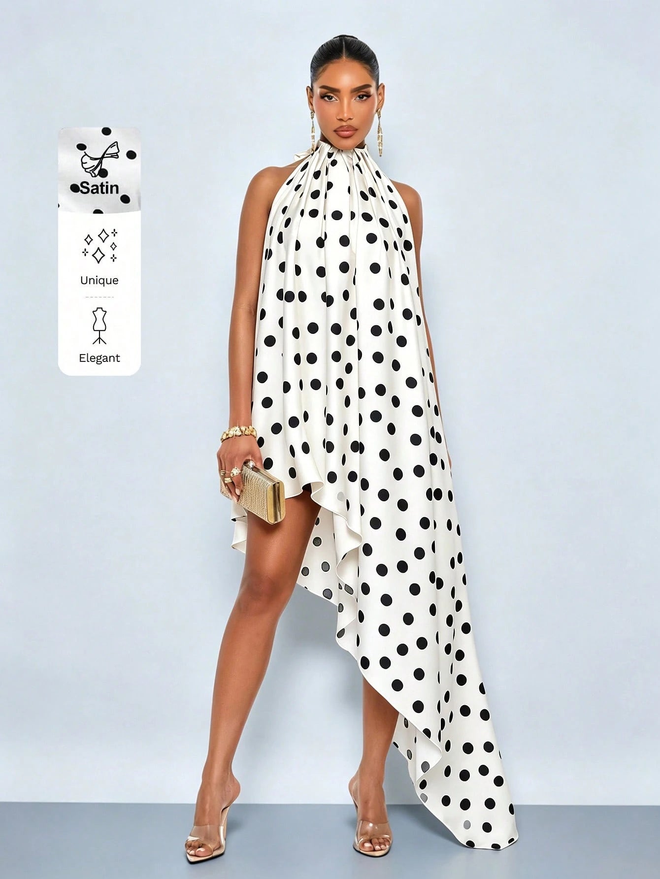 SOLERSUN Women's Summer Elegant Sleeveless Polka Dot Halter Neck