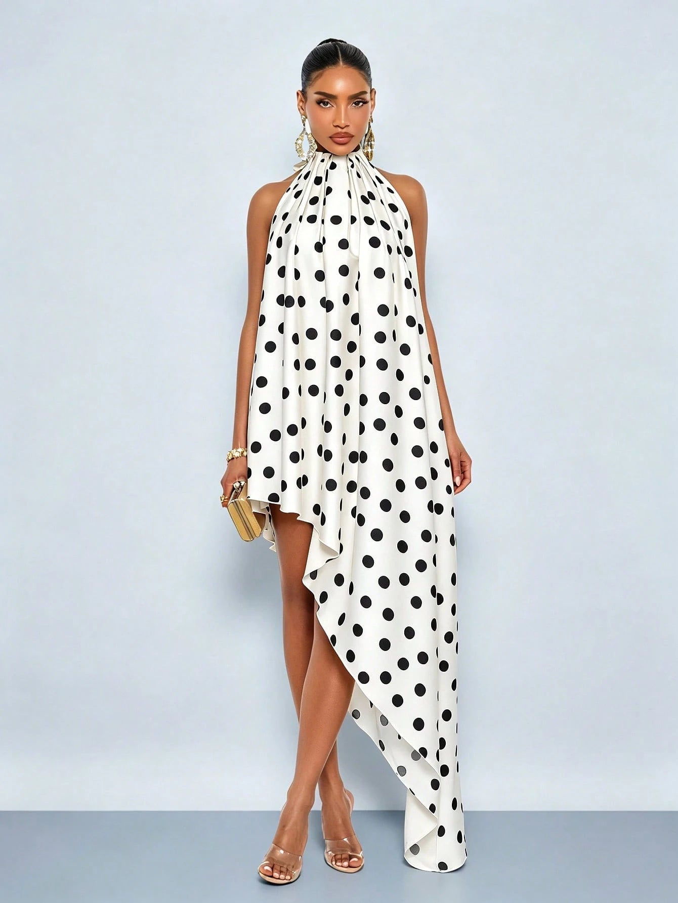 SOLERSUN Women's Summer Elegant Sleeveless Polka Dot Halter Neck