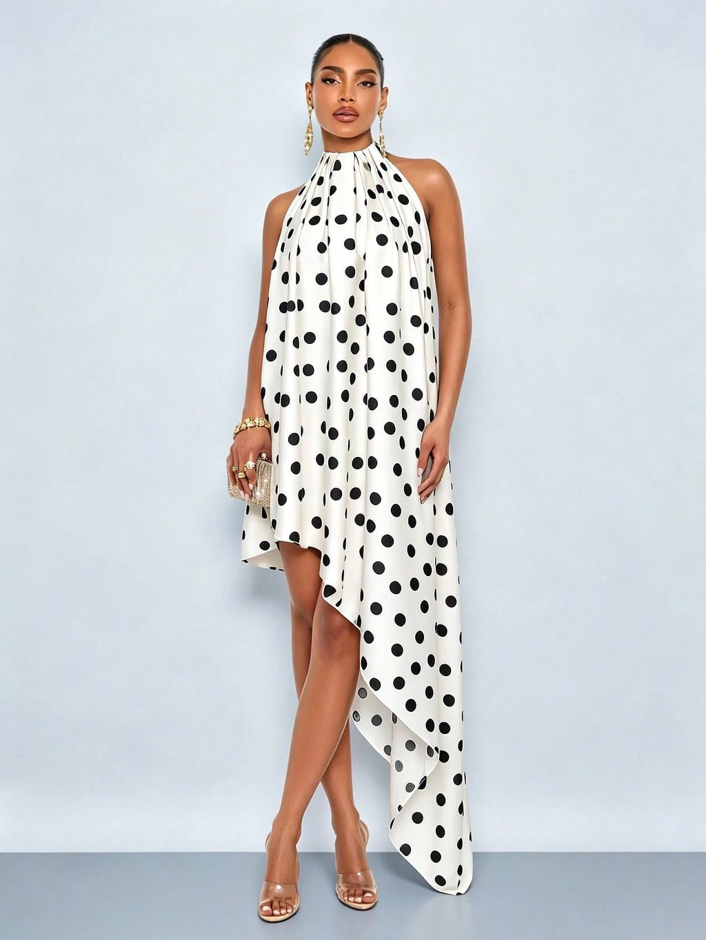 SOLERSUN Women's Summer Elegant Sleeveless Polka Dot Halter Neck