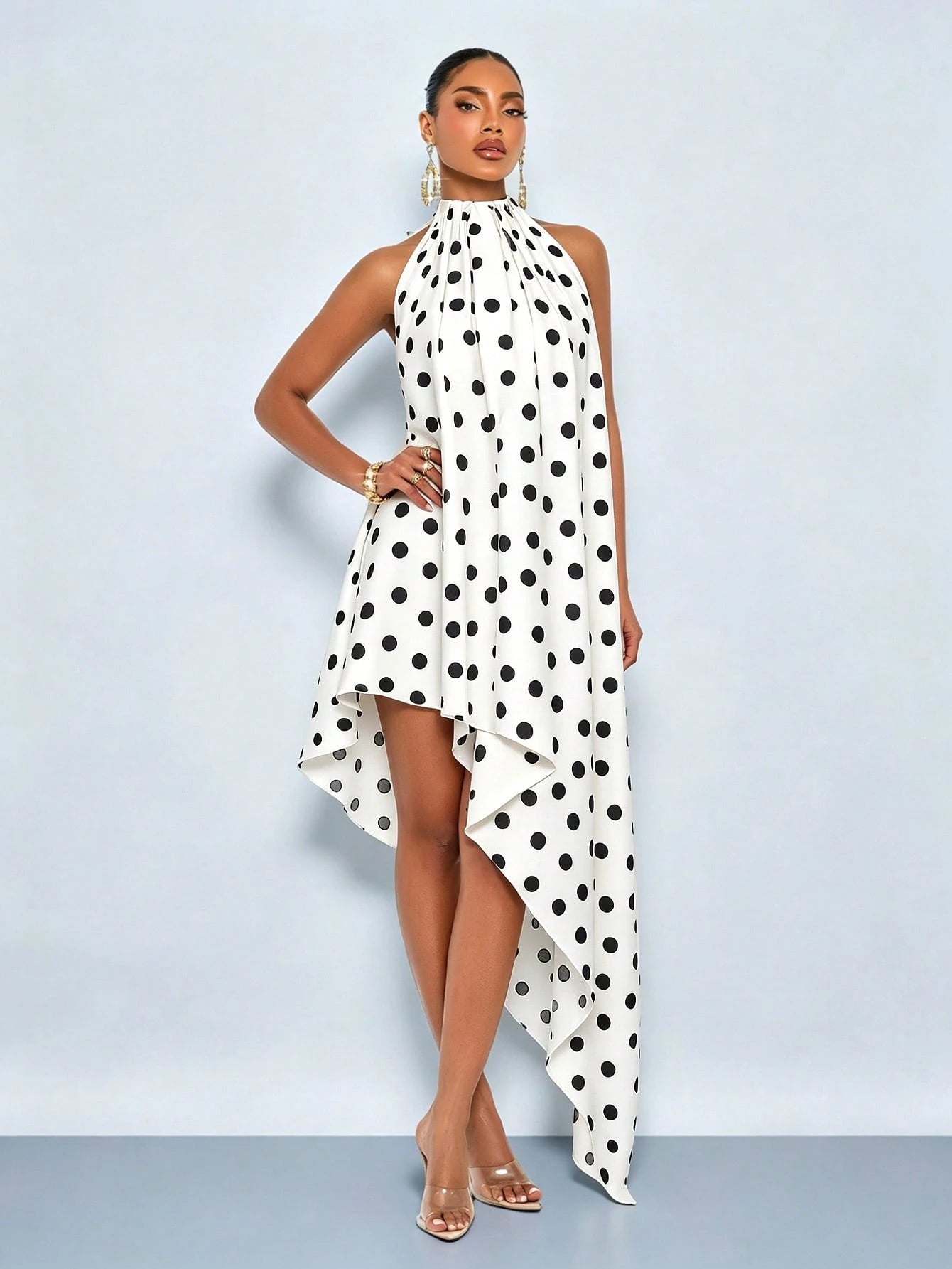 SOLERSUN Women's Summer Elegant Sleeveless Polka Dot Halter Neck