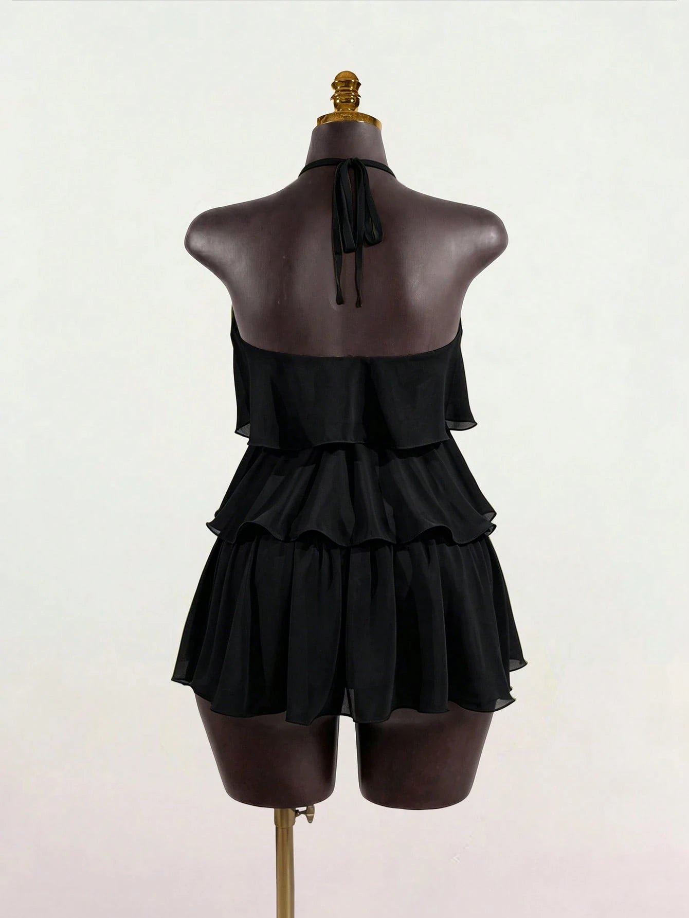 SaltGleam SaltGleam Women's Fashion Resort Ruffled Hem Halter Neck Tie Waist Dress - image 2
