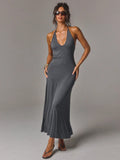 Athîral Women's Casual Dark Grey Sexy V-Neck Long Dress For Summer