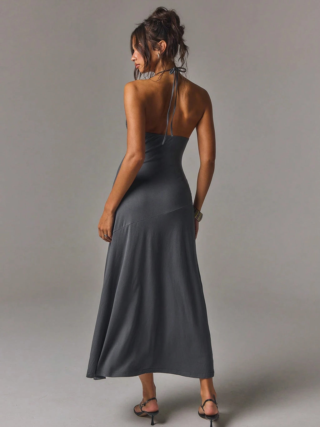 Athîral Women's Casual Dark Grey Sexy V-Neck Long Dress For Summer