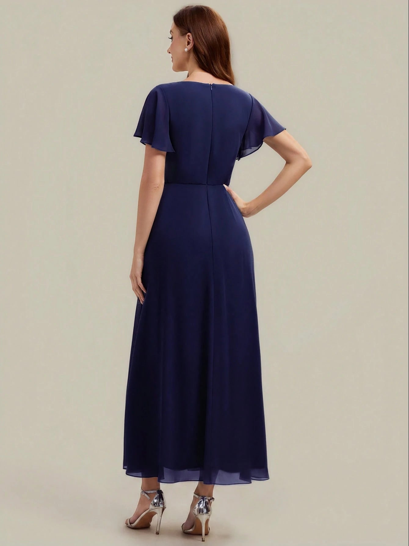EVERPRETTY Women's Elegant Romantic V-Neck Short Sleeve Ruffle Sleeve Chiffon Evening Dress, Suitable For - image 5