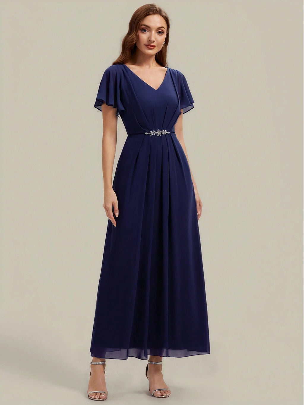 EVERPRETTY Women's Elegant Romantic V-Neck Short Sleeve Ruffle Sleeve Chiffon Evening Dress, Suitable For - image 7