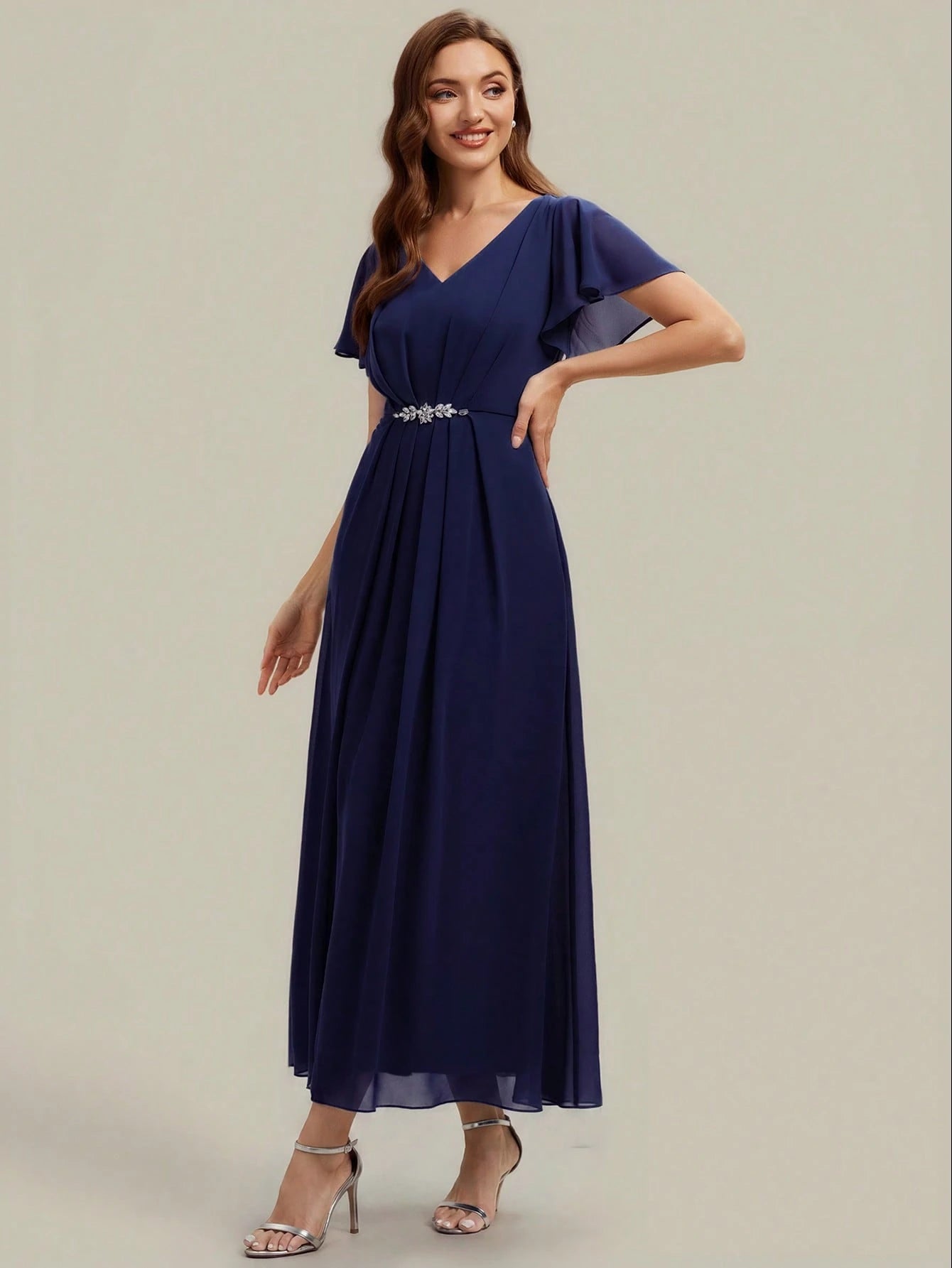 EVERPRETTY Women's Elegant Romantic V-Neck Short Sleeve Ruffle Sleeve Chiffon Evening Dress, Suitable For - image 6