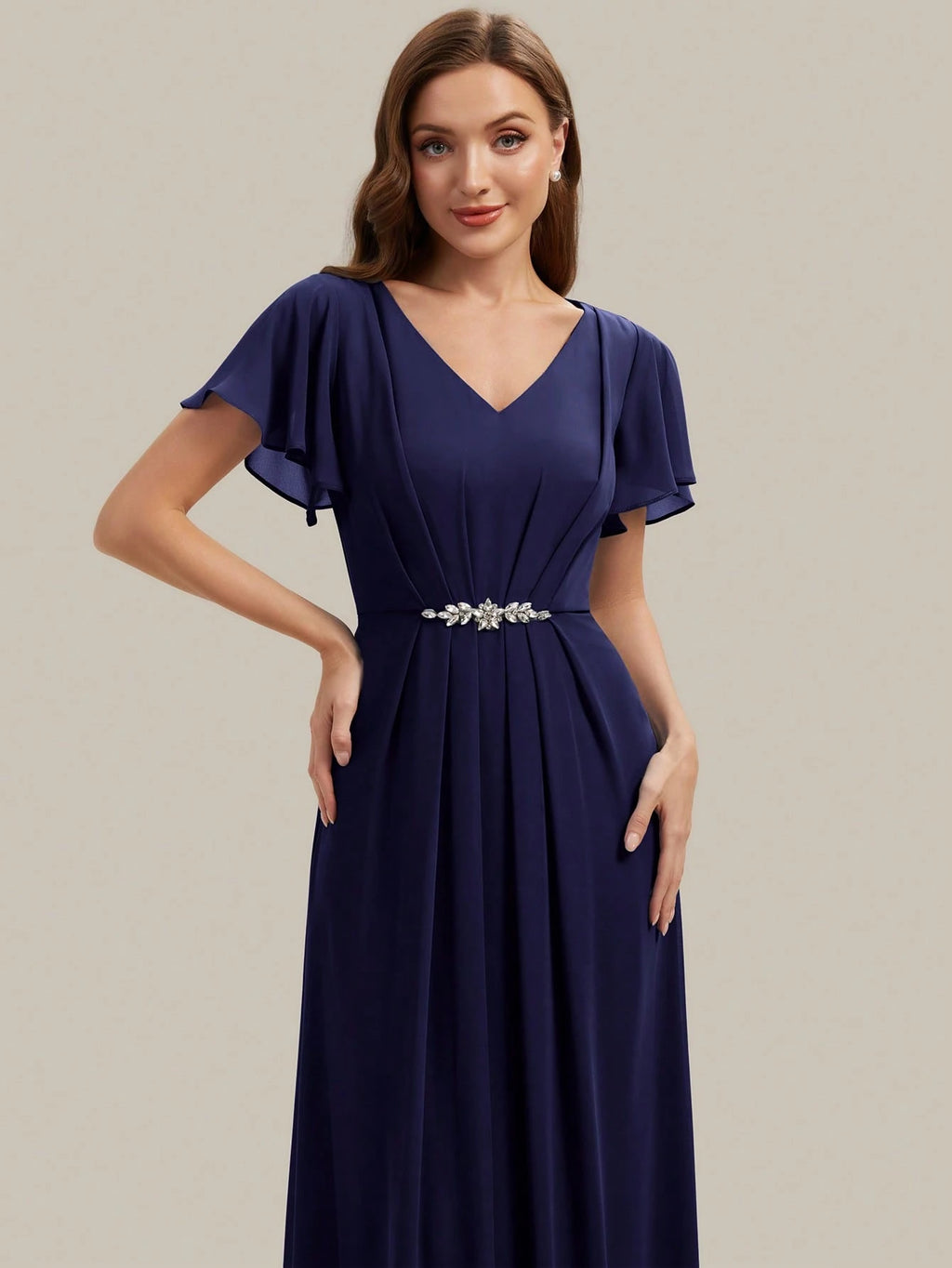 EVERPRETTY Women's Elegant Romantic V-Neck Short Sleeve Ruffle Sleeve Chiffon Evening Dress, Suitable For - image 8