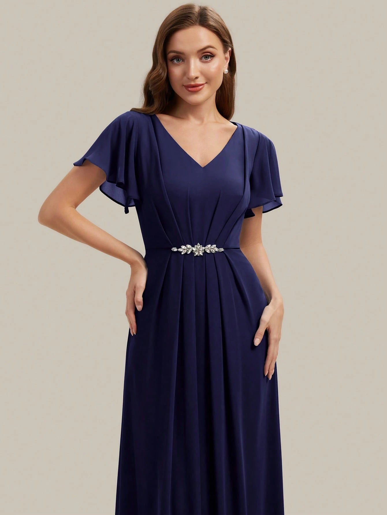 EVERPRETTY Women's Elegant Romantic V-Neck Short Sleeve Ruffle Sleeve Chiffon Evening Dress, Suitable For - image 8