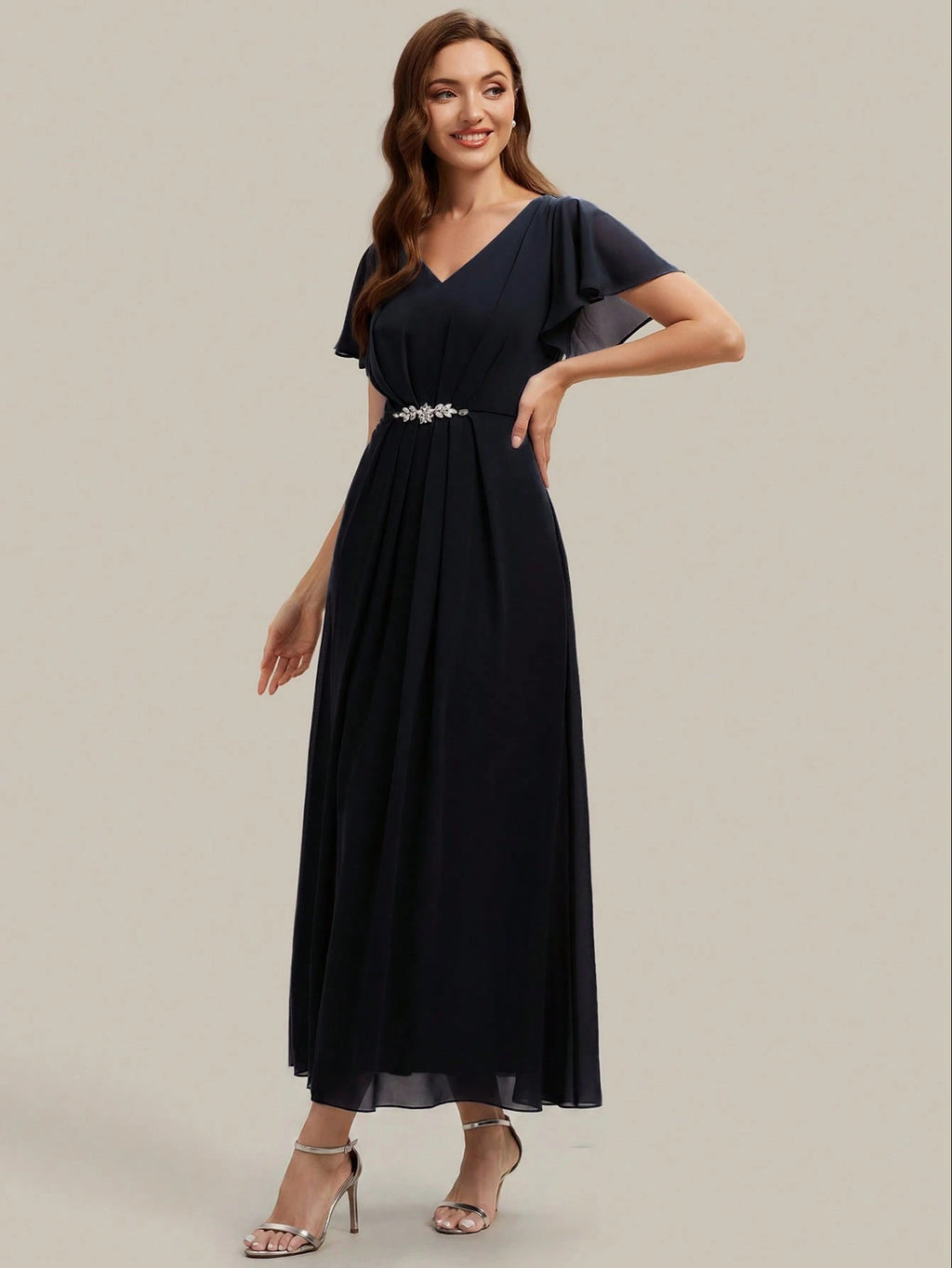 EVERPRETTY Women's Elegant Romantic V-Neck Short Sleeve Ruffle Sleeve Chiffon Evening Dress, Suitable For - image 12