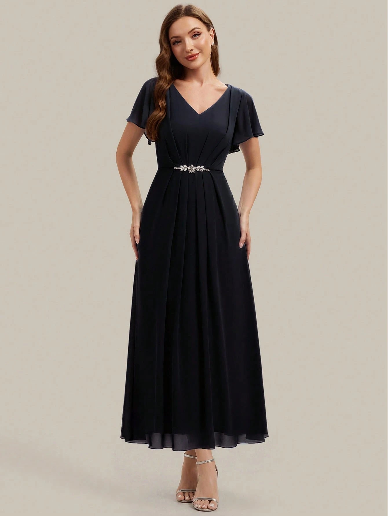 EVERPRETTY Women's Elegant Romantic V-Neck Short Sleeve Ruffle Sleeve Chiffon Evening Dress, Suitable For - image 10