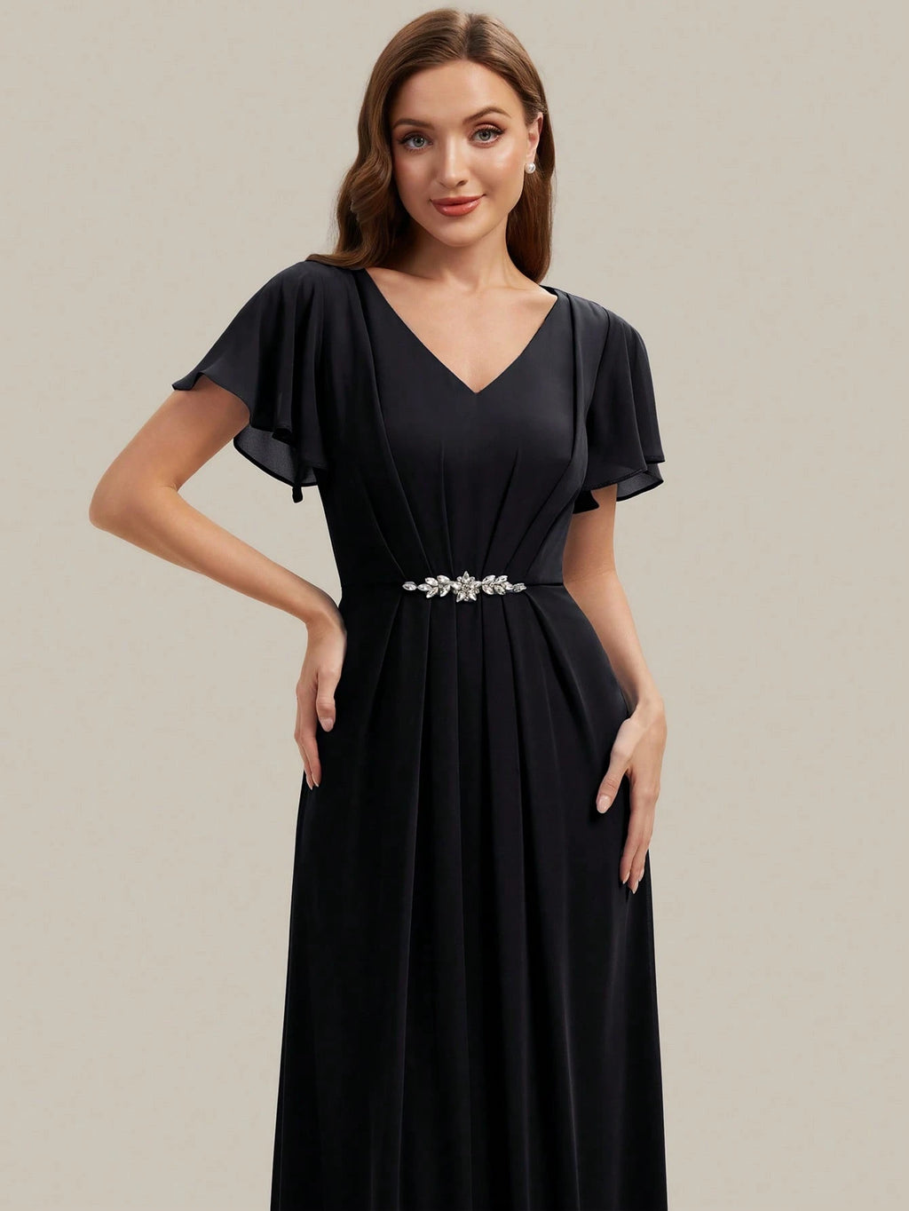 EVERPRETTY Women's Elegant Romantic V-Neck Short Sleeve Ruffle Sleeve Chiffon Evening Dress, Suitable For - image 14