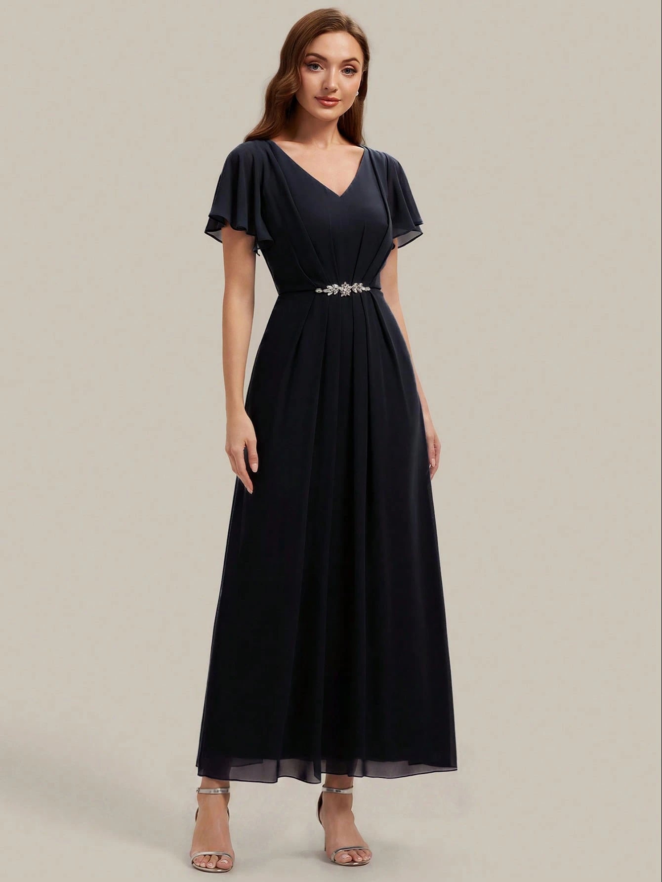 EVERPRETTY Women's Elegant Romantic V-Neck Short Sleeve Ruffle Sleeve Chiffon Evening Dress, Suitable For - image 13
