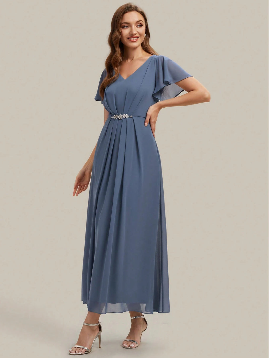 EVERPRETTY Women's Elegant Romantic V-Neck Short Sleeve Ruffle Sleeve Chiffon Evening Dress, Suitable For - image 18