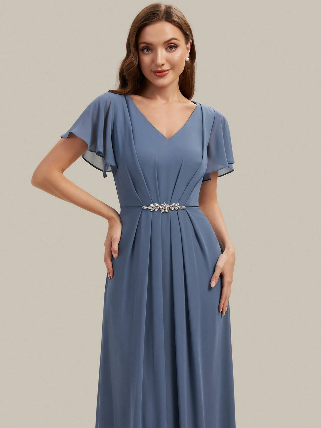 EVERPRETTY Women's Elegant Romantic V-Neck Short Sleeve Ruffle Sleeve Chiffon Evening Dress, Suitable For - image 16