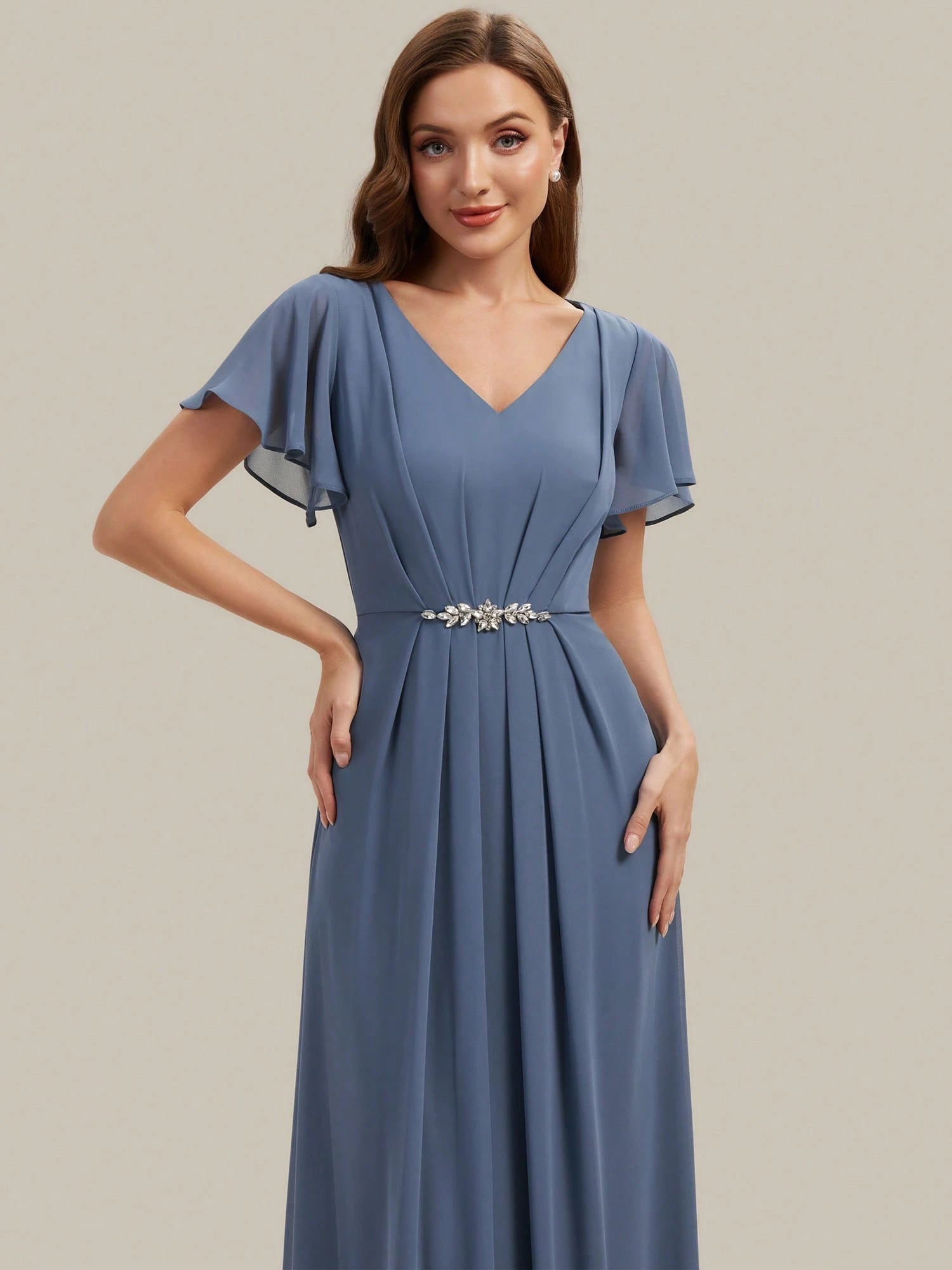 EVERPRETTY Women's Elegant Romantic V-Neck Short Sleeve Ruffle Sleeve Chiffon Evening Dress, Suitable For - image 16